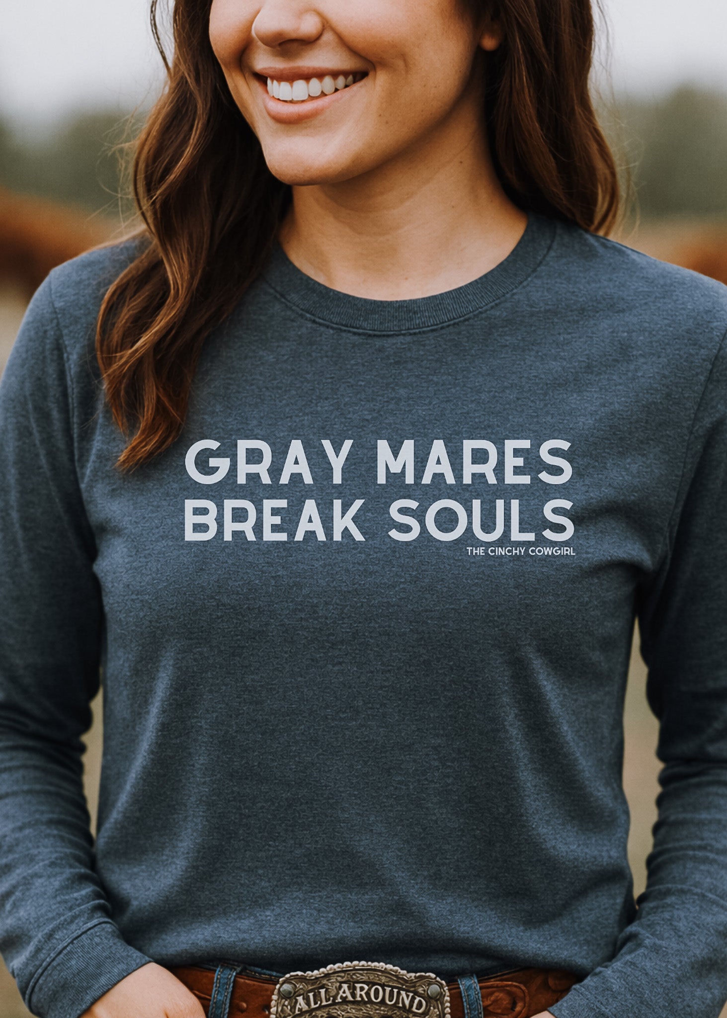 Gray Mares Break Souls Long Sleeve Graphic Tee Long Sleeve Graphic Tee The Cinchy Cowgirl