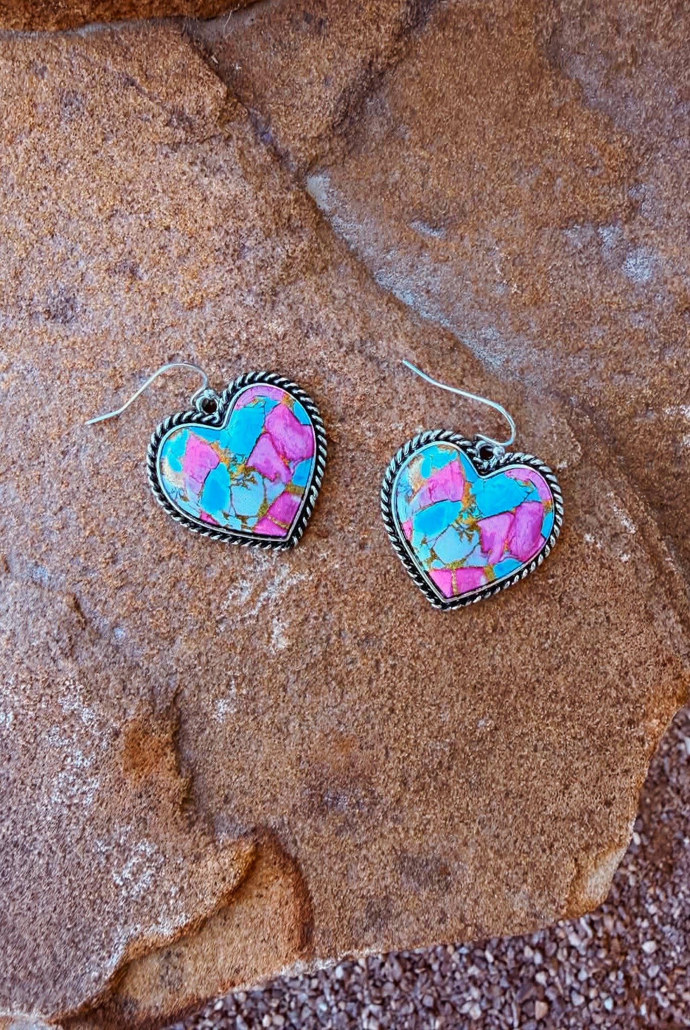 Heart Stone Dangle Earring Earrings Blue Tortoise