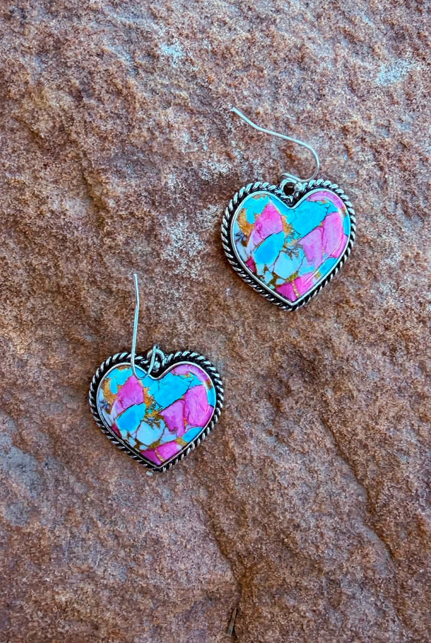 Heart Stone Dangle Earring Earrings Blue Tortoise