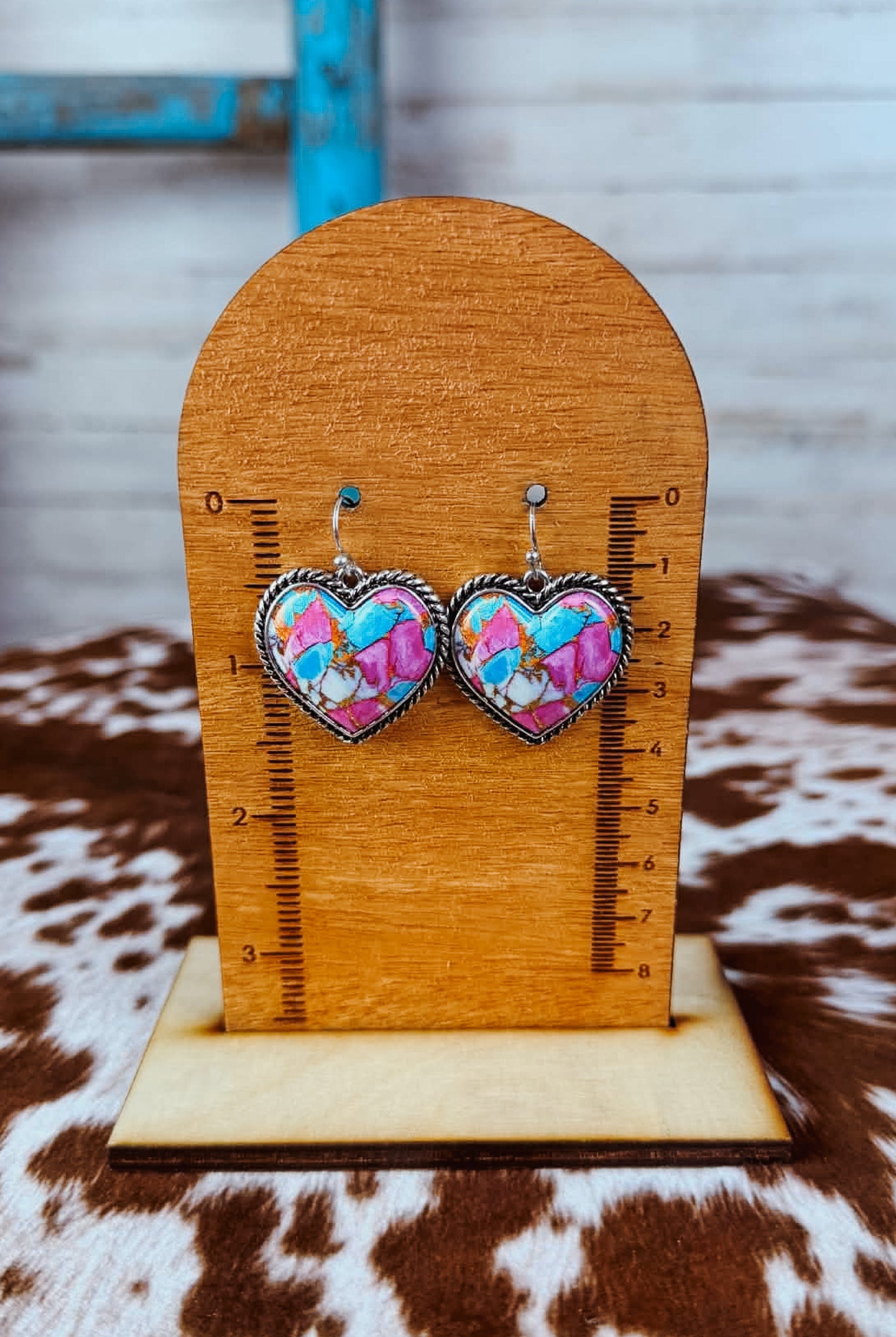 Heart Stone Dangle Earring Earrings Blue Tortoise