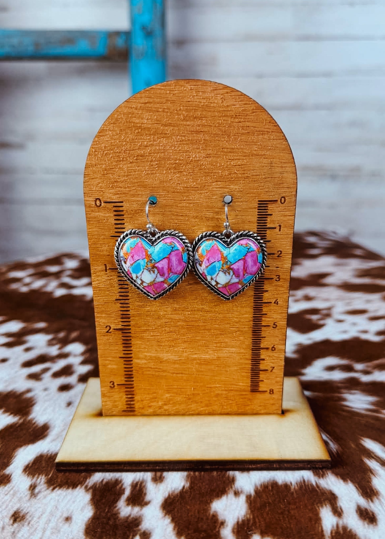 Heart Stone Dangle Earring Earrings Blue Tortoise