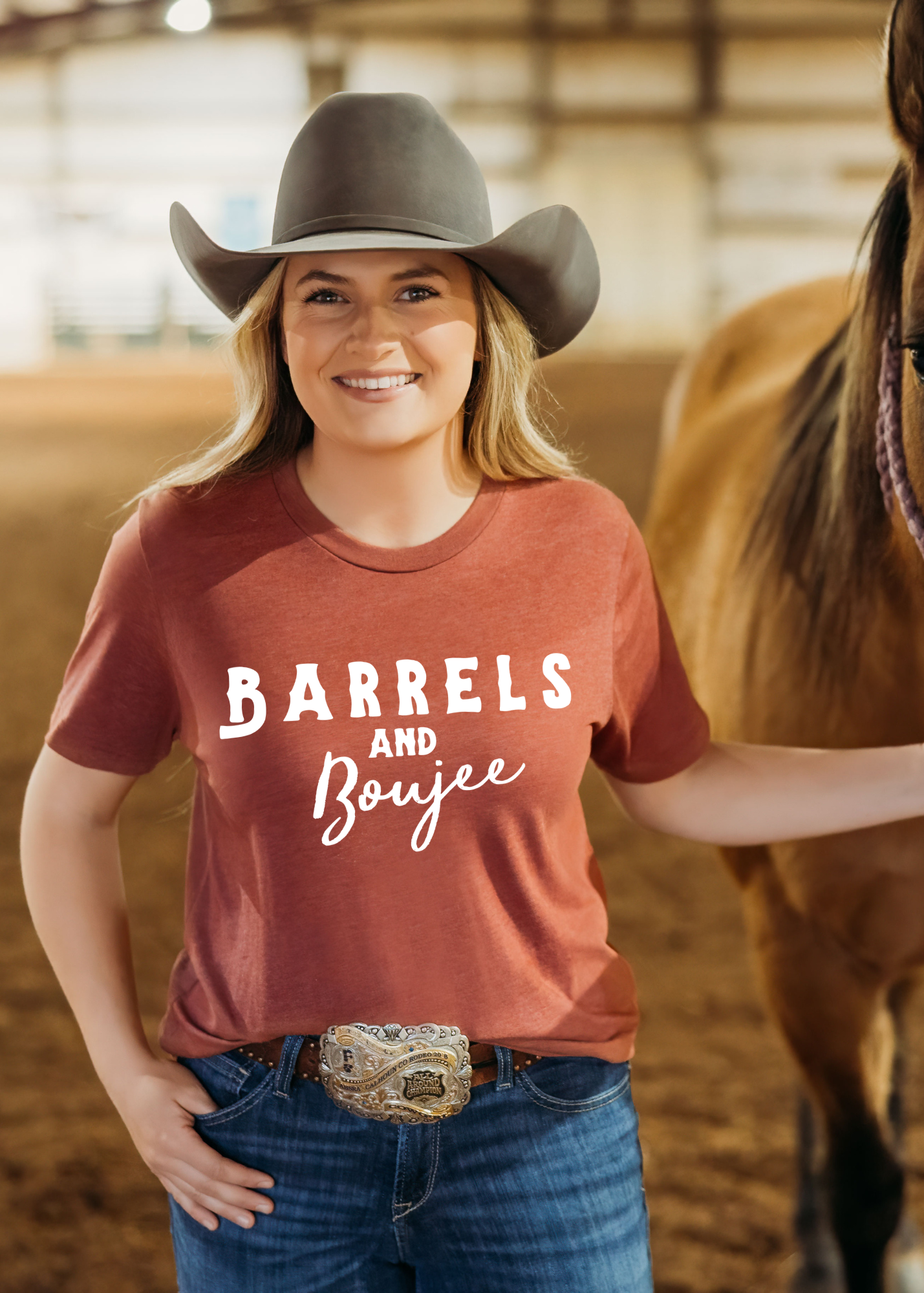 Barrels & Boujee Short Sleeve Tee Horse Riding Discipline Tee Printify