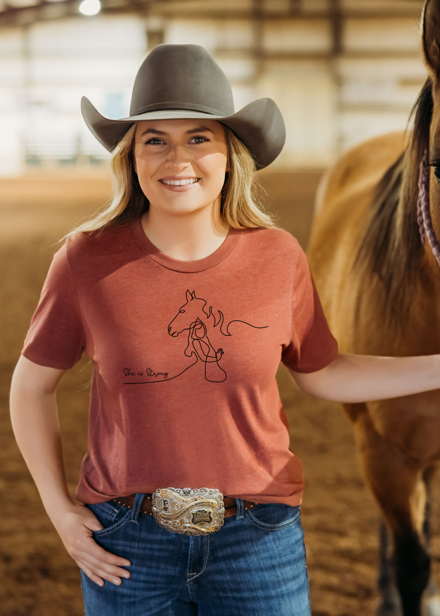 She is Strong Short Sleeve Tee tcc graphic tee Printify Heather Clay XS