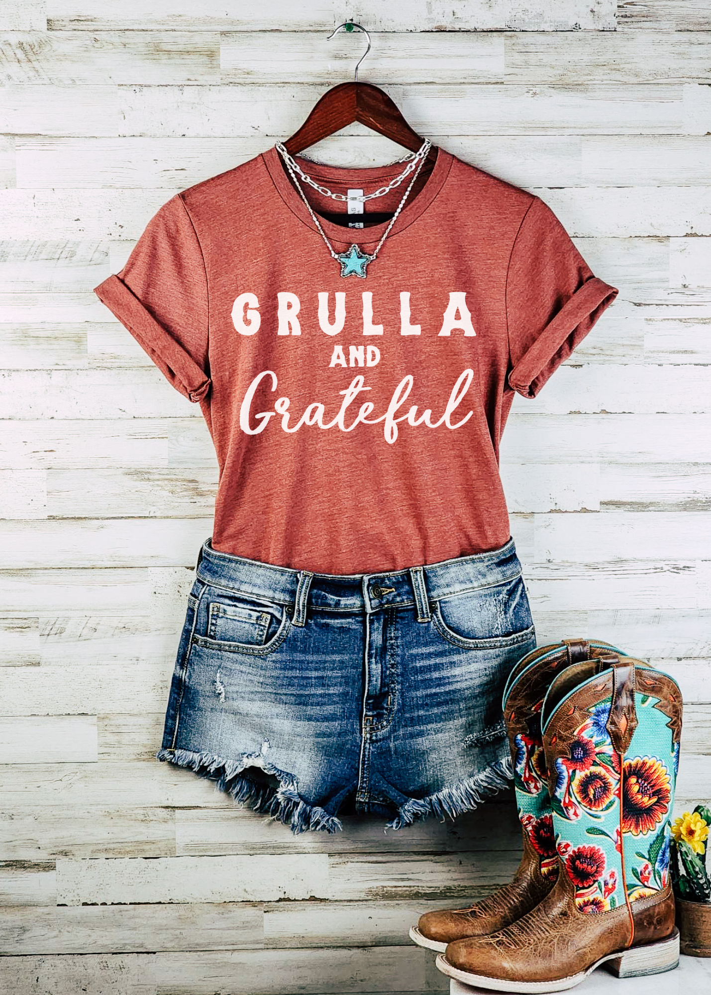 Grulla & Grateful Short Sleeve Tee Horse Color Shirt Printify Heather Clay XS