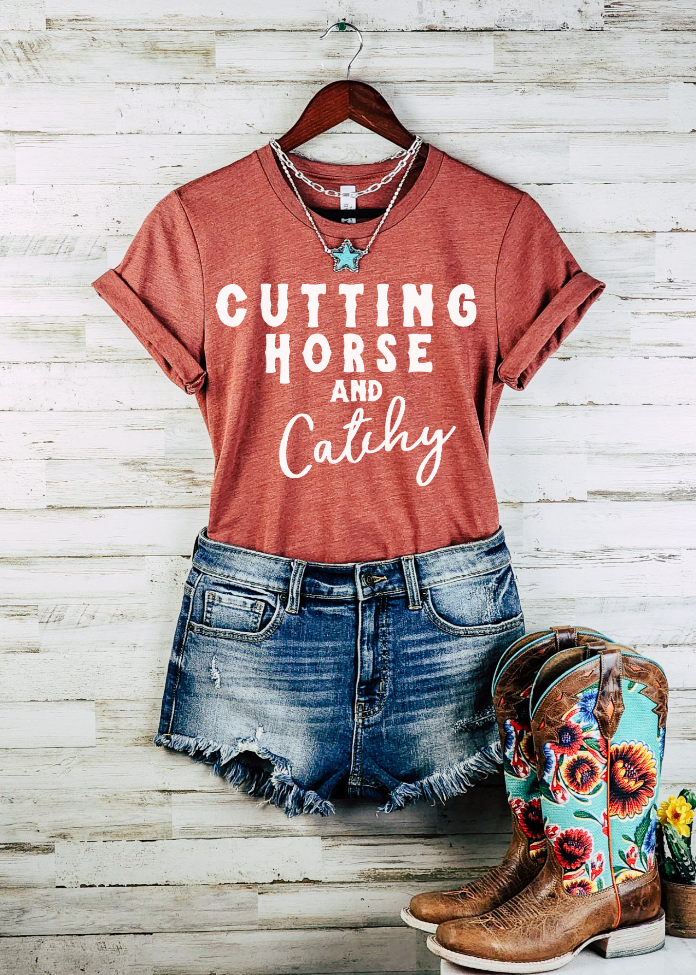 Cutting Horse & Catchy Short Sleeve Tee Horse Riding Discipline Tee Printify Heather Clay XS