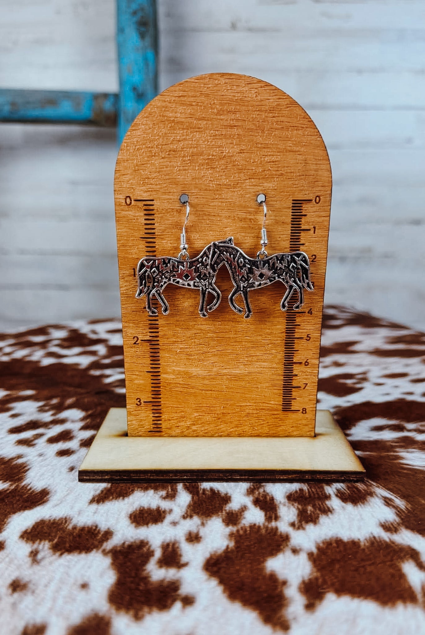 Horse Dangle Earring Earrings Blue Tortoise