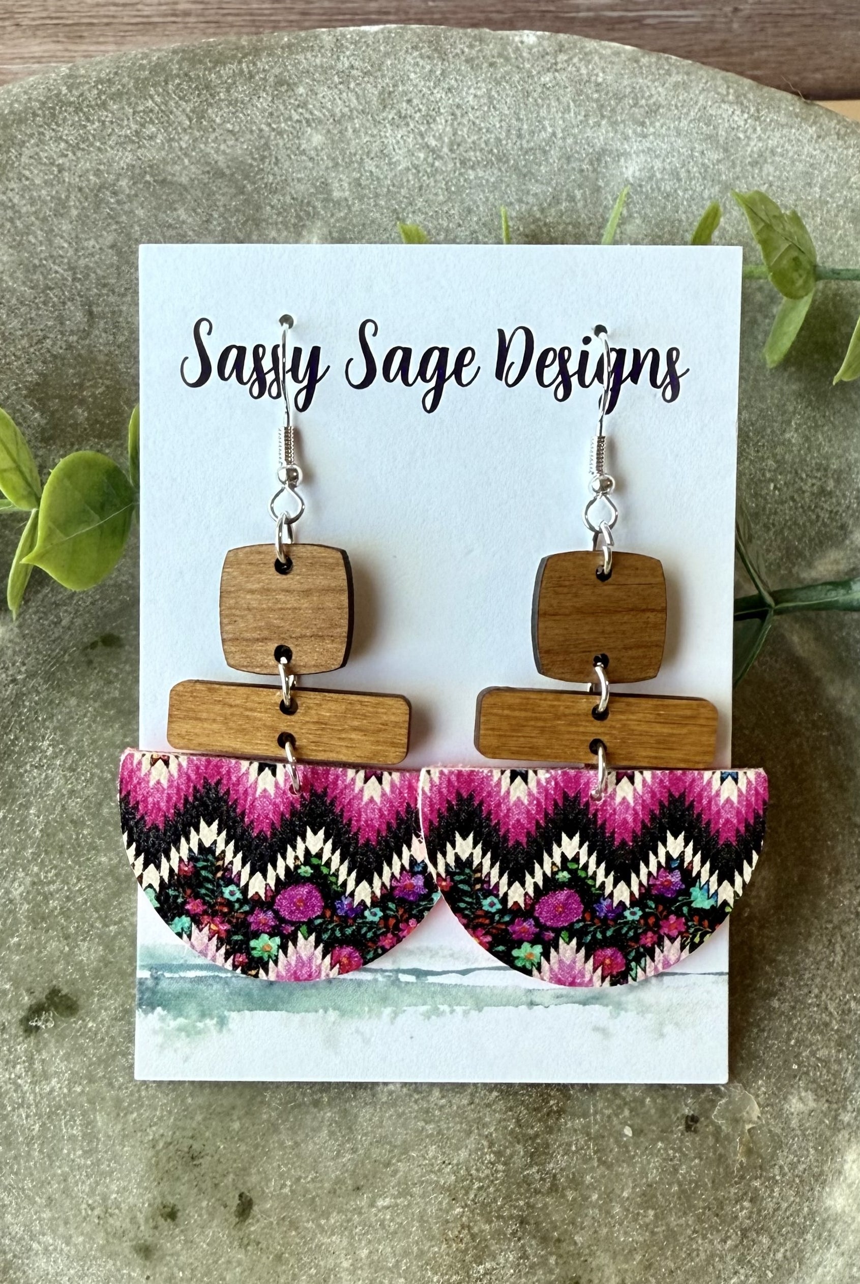 Hot Pink Aztec Faux Leather Earrings earrings Sassy Sage