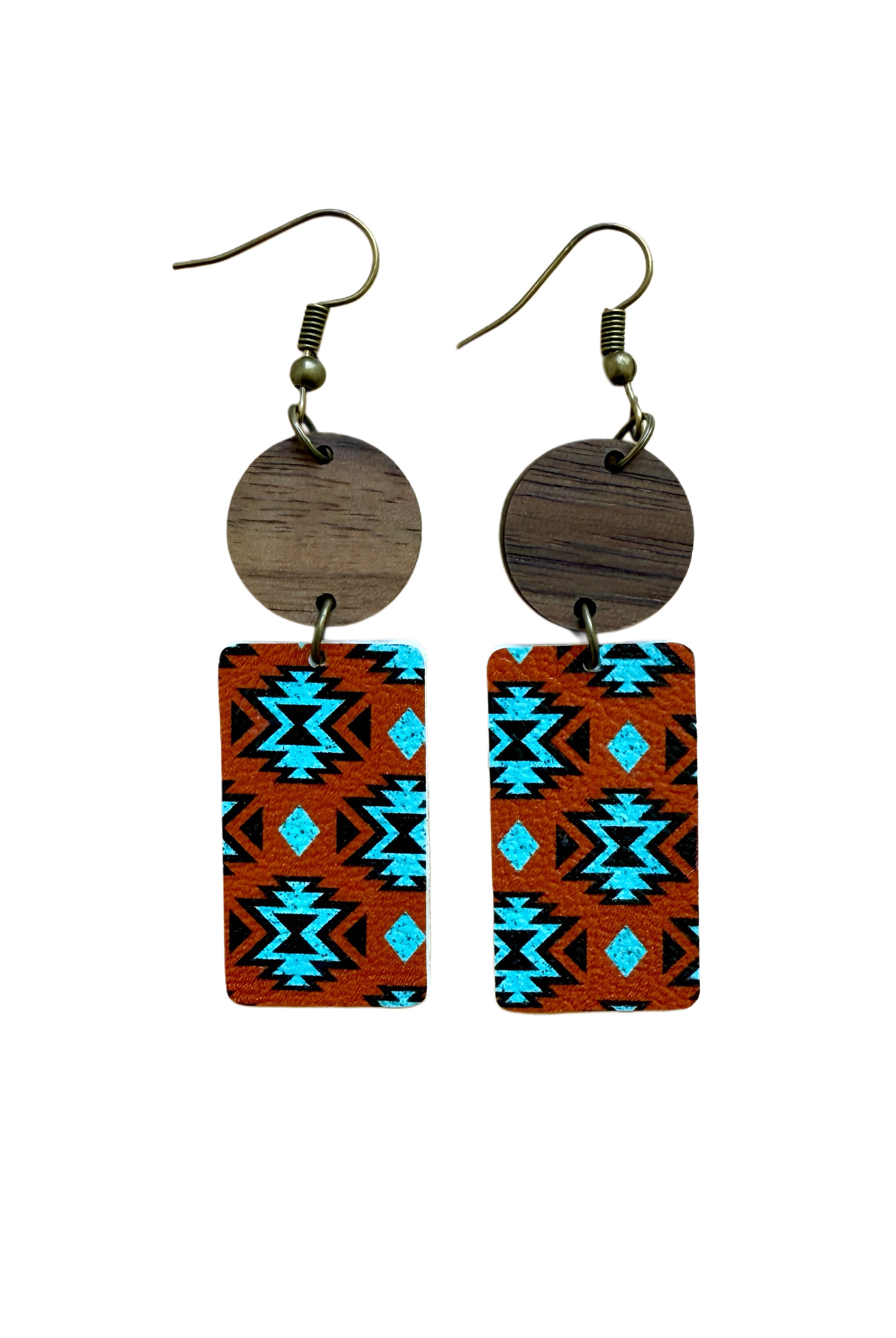Rust and Turquoise Aztec Faux Leather Earrings Earrings Sassy Sage