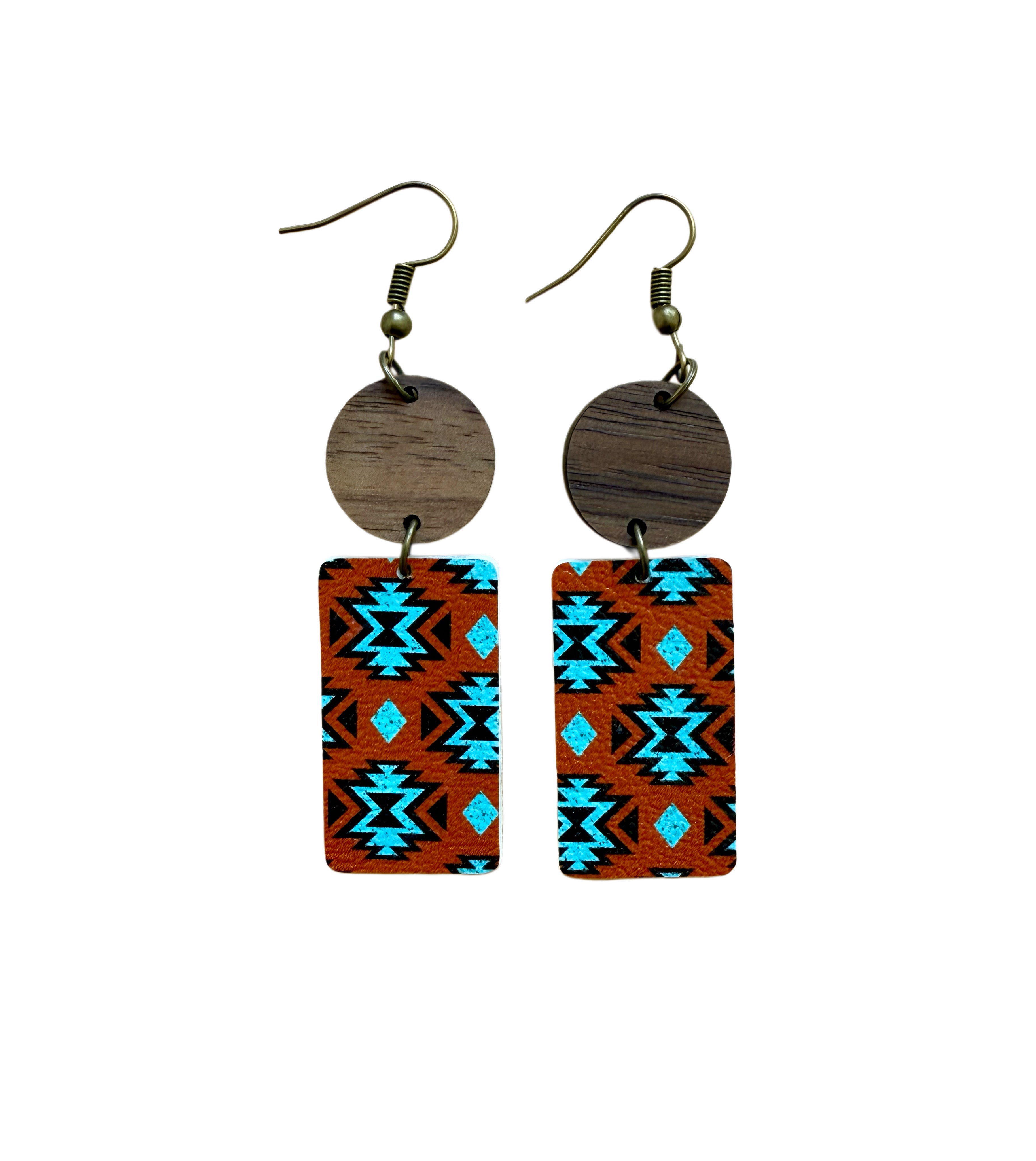 Rust and Turquoise Aztec Faux Leather Earrings Earrings Sassy Sage