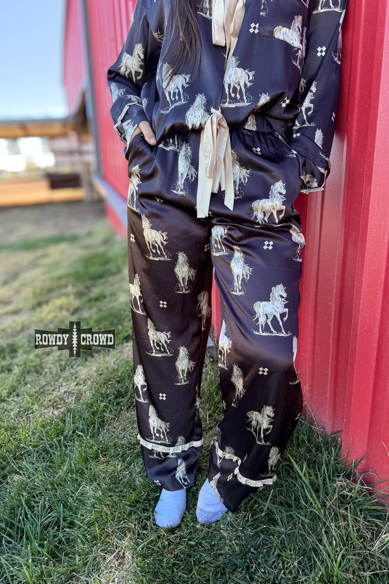 Black Betty Satin Sleep Set lounge set Rowdy Crowd Clothing