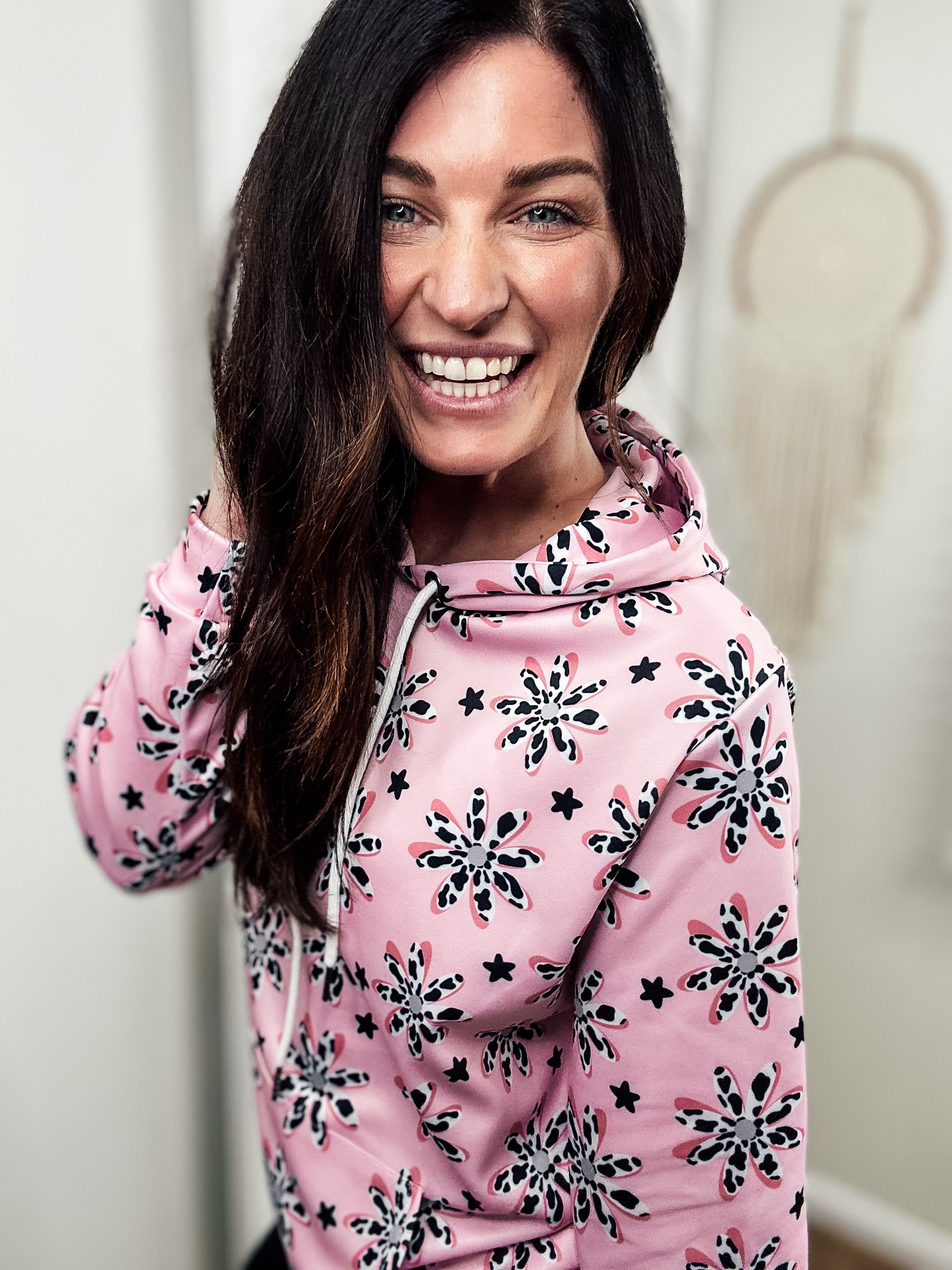 Pink Cowprint Floral Hoodie Hoodie The Cinchy Cowgirl (YC)