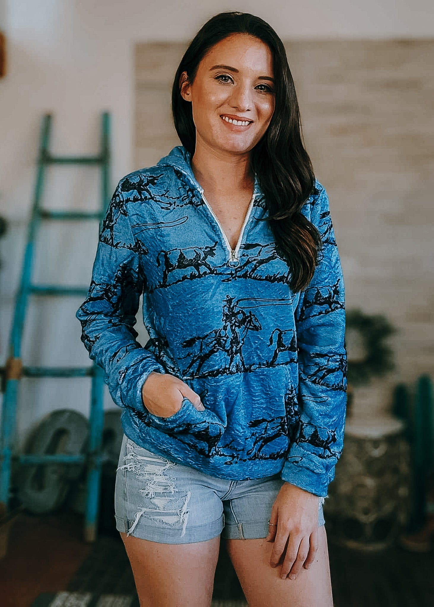 Indigo Blue Ranch Roper Fleece Zip Hoodie fleece hoodie The Cinchy Cowgirl (YC)