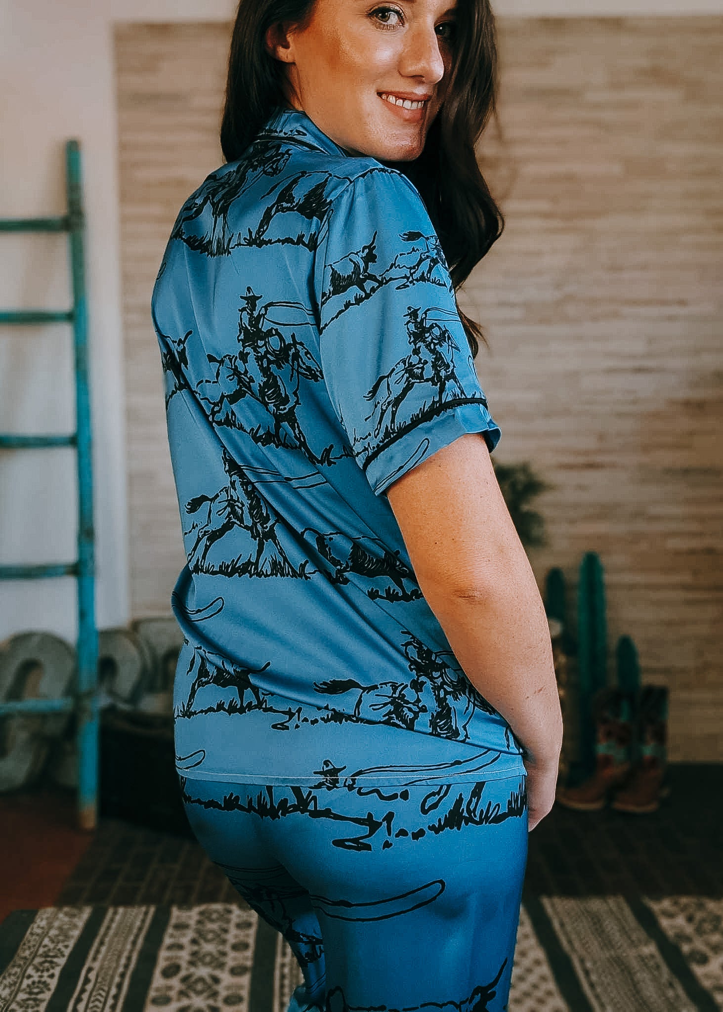 Indigo Blue Ranch Roper Silky Pajamas pajamas The Cinchy Cowgirl (YC)