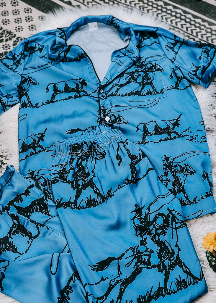 Indigo Blue Ranch Roper Silky Pajamas pajamas The Cinchy Cowgirl (YC)   