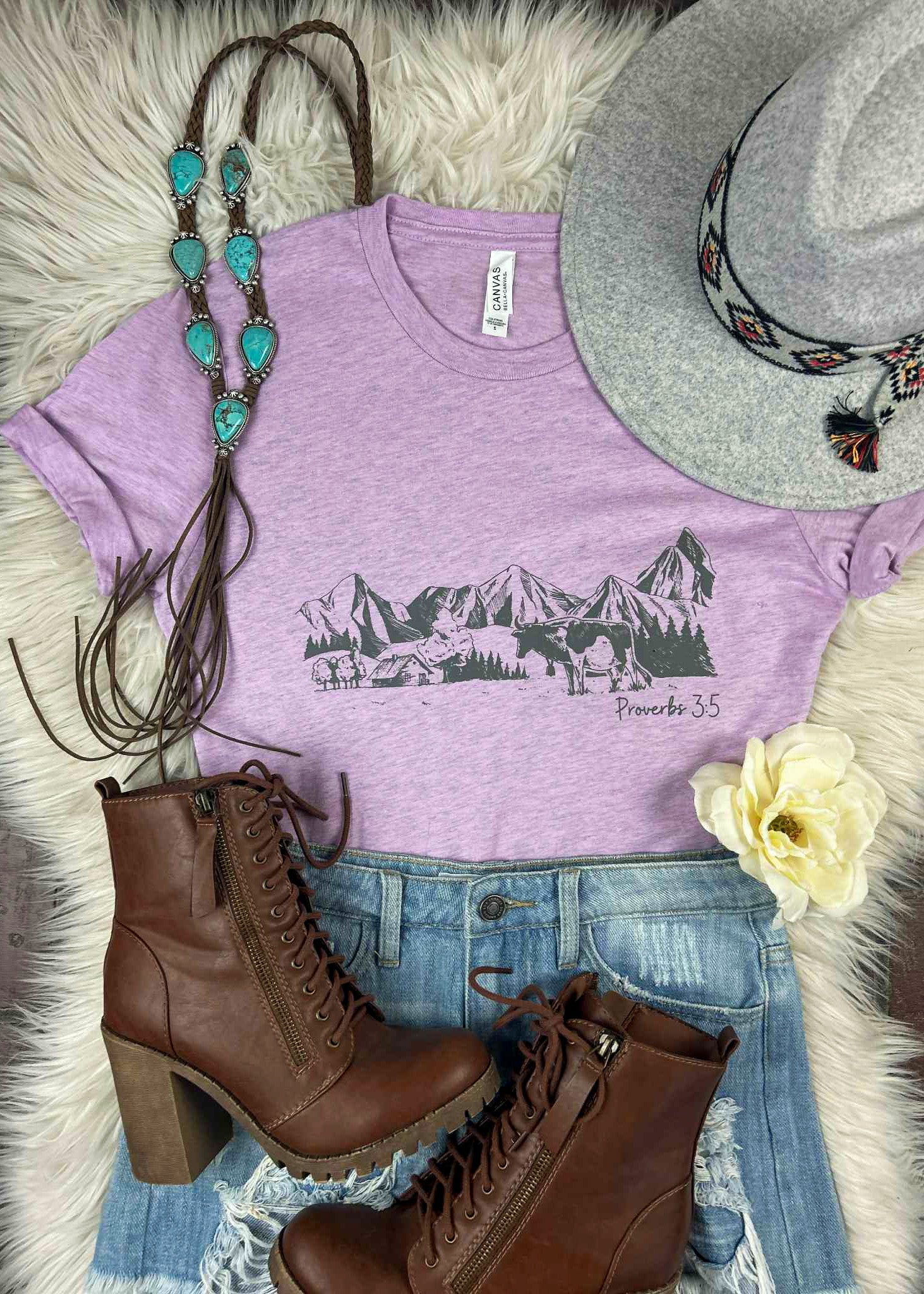Lilac Proverbs 3:5 Short Sleeve Tee tcc graphic tee The Cinchy Cowgirl