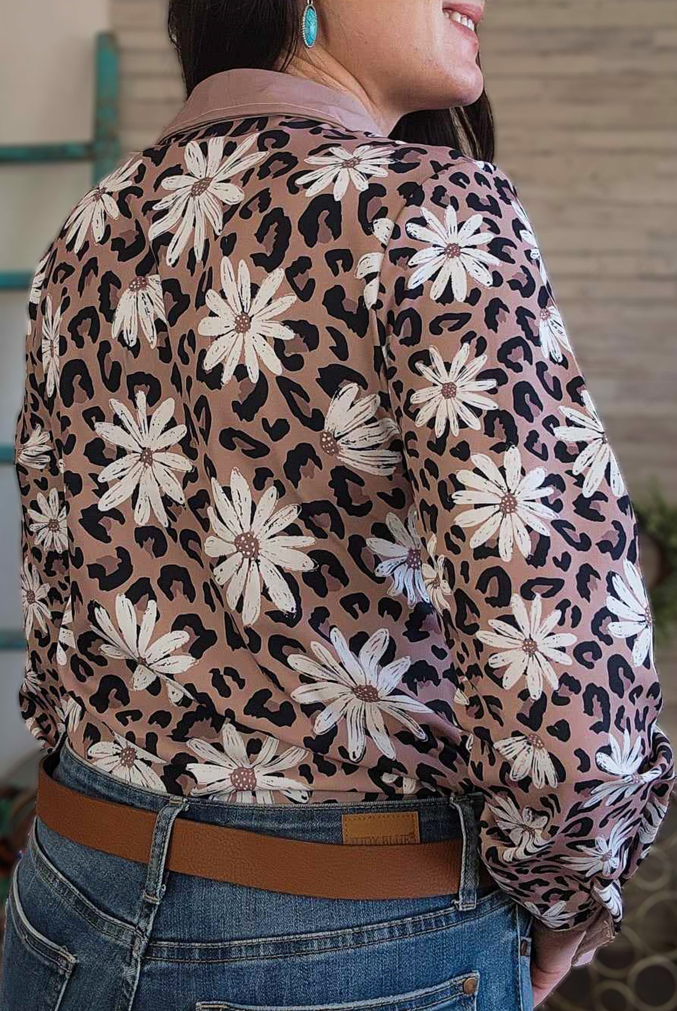 Leopard Daisy Long Sleeve Button Down YC Long Sleeve Button Down The Cinchy Cowgirl (YC)