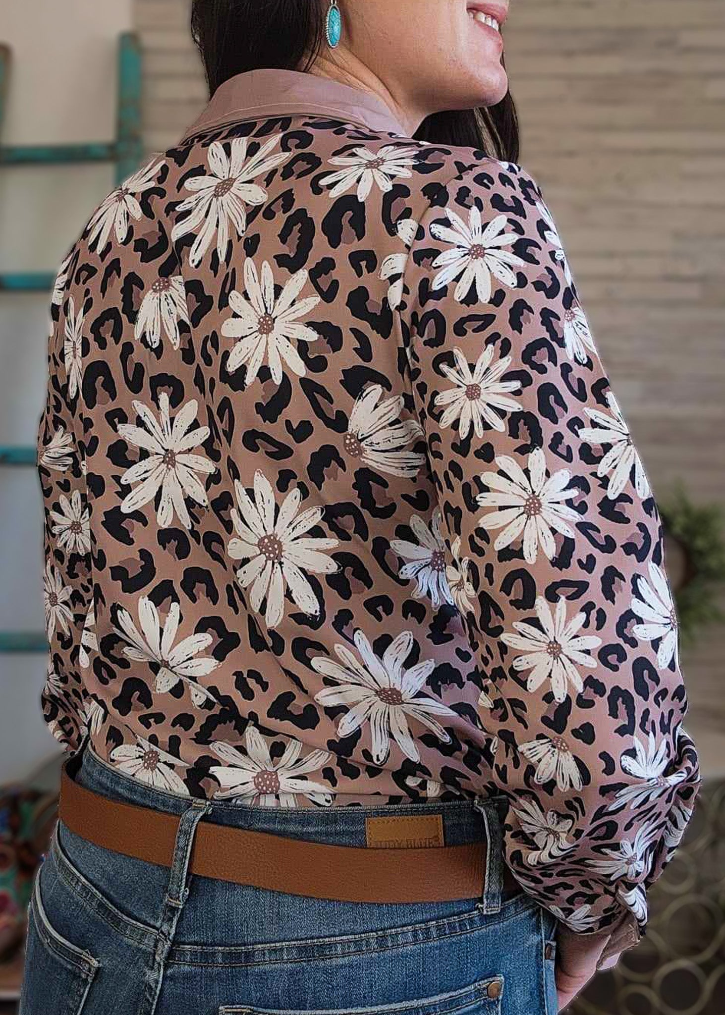 Leopard Daisy Long Sleeve Button Down YC Long Sleeve Button Down The Cinchy Cowgirl (YC)
