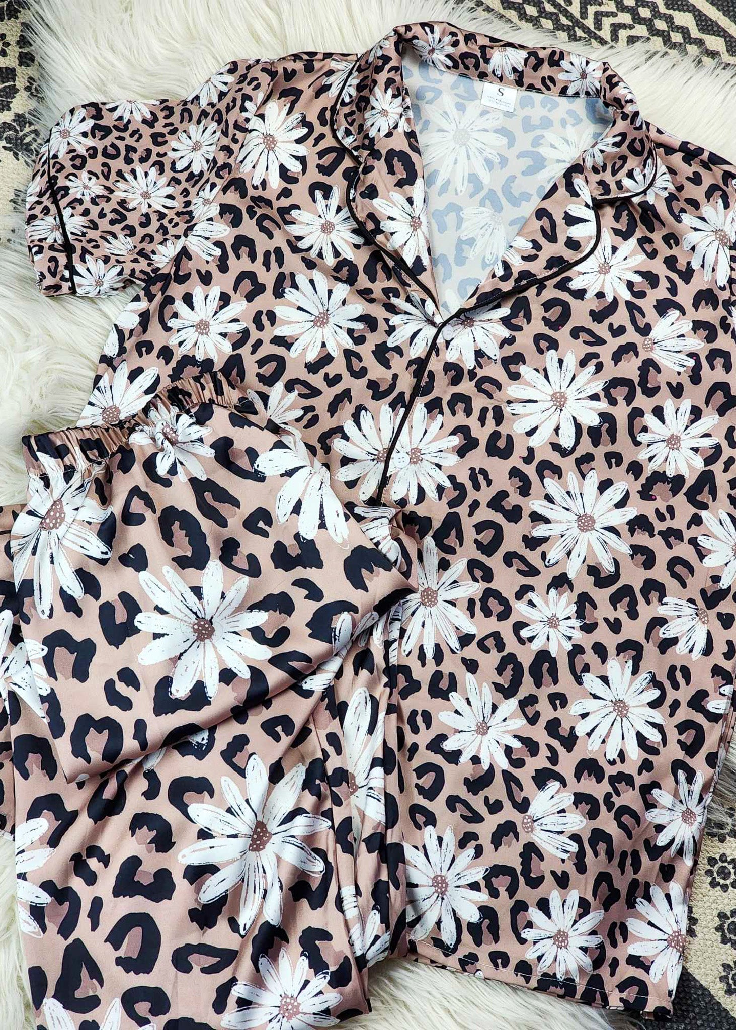 Leopard Daisy Silky Pajamas pajamas The Cinchy Cowgirl (YC)