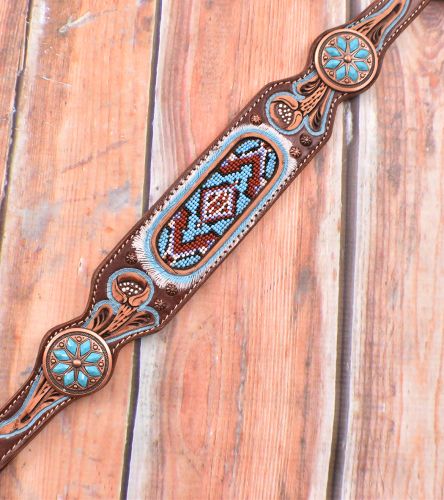 Light Blue Beaded Headstall and Breast Collar Set headstall set Shiloh
