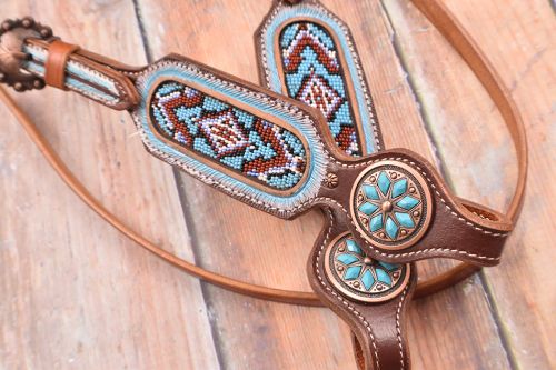 Light Blue Beaded Headstall and Breast Collar Set headstall set Shiloh