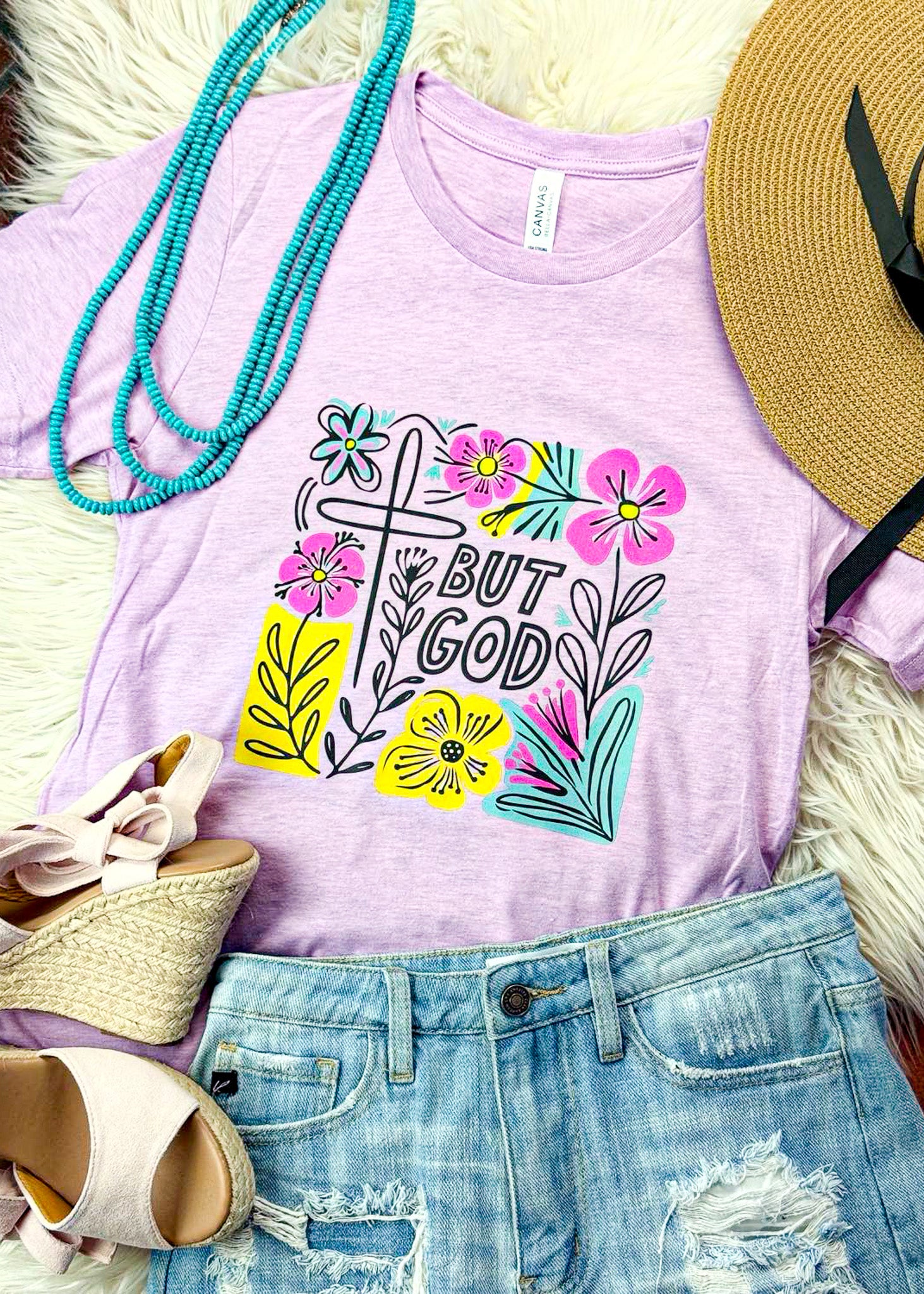 Lilac But God Short Sleeve Graphic Tee tcc graphic tee The Cinchy Cowgirl