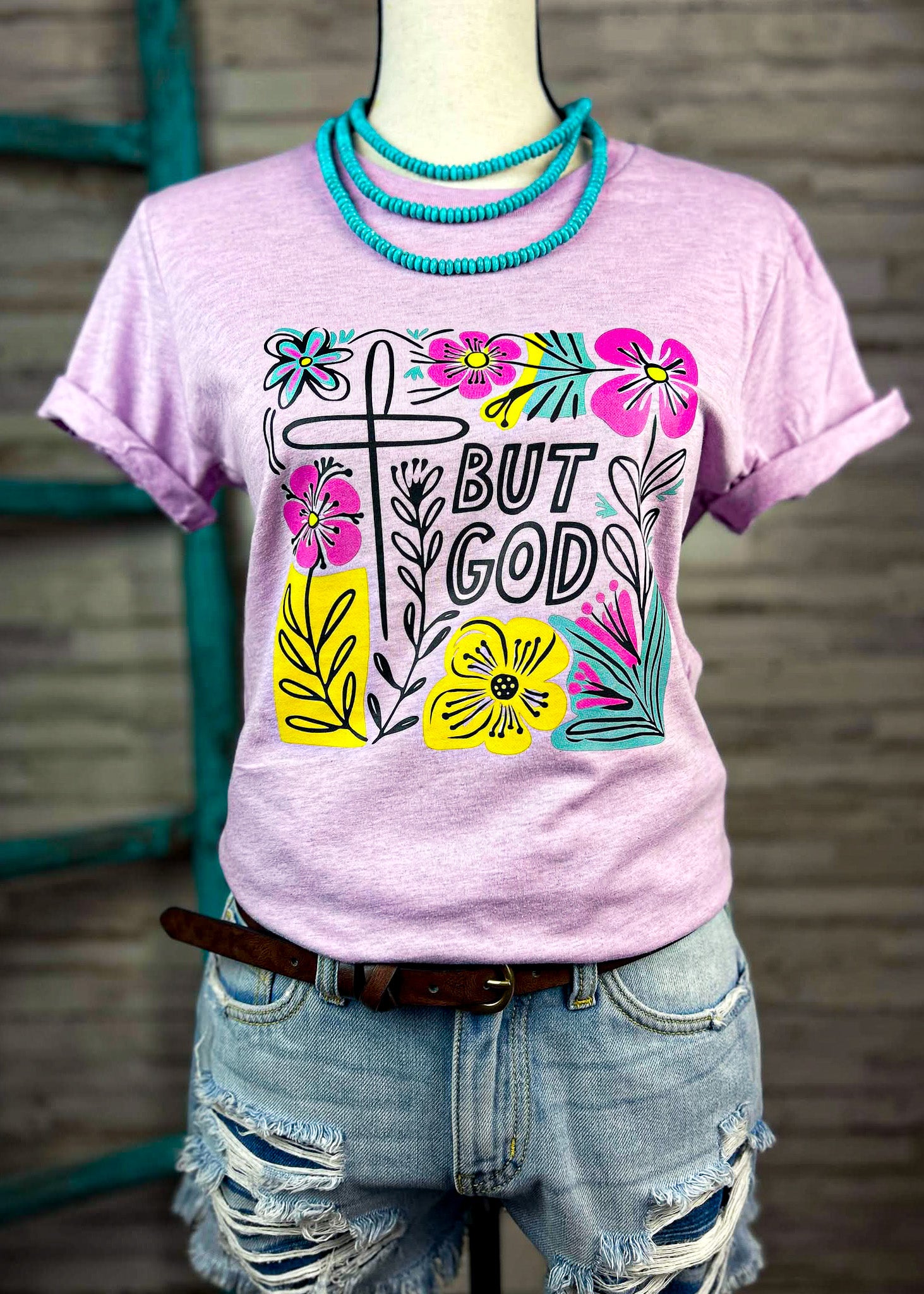 Lilac But God Short Sleeve Graphic Tee tcc graphic tee The Cinchy Cowgirl