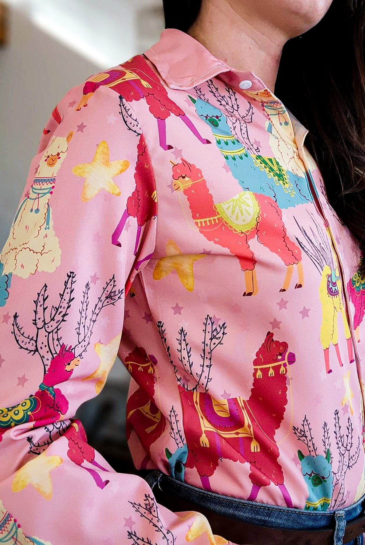 Llama & Cactus Long Sleeve Button Down YC Long Sleeve Button Down Yoycol