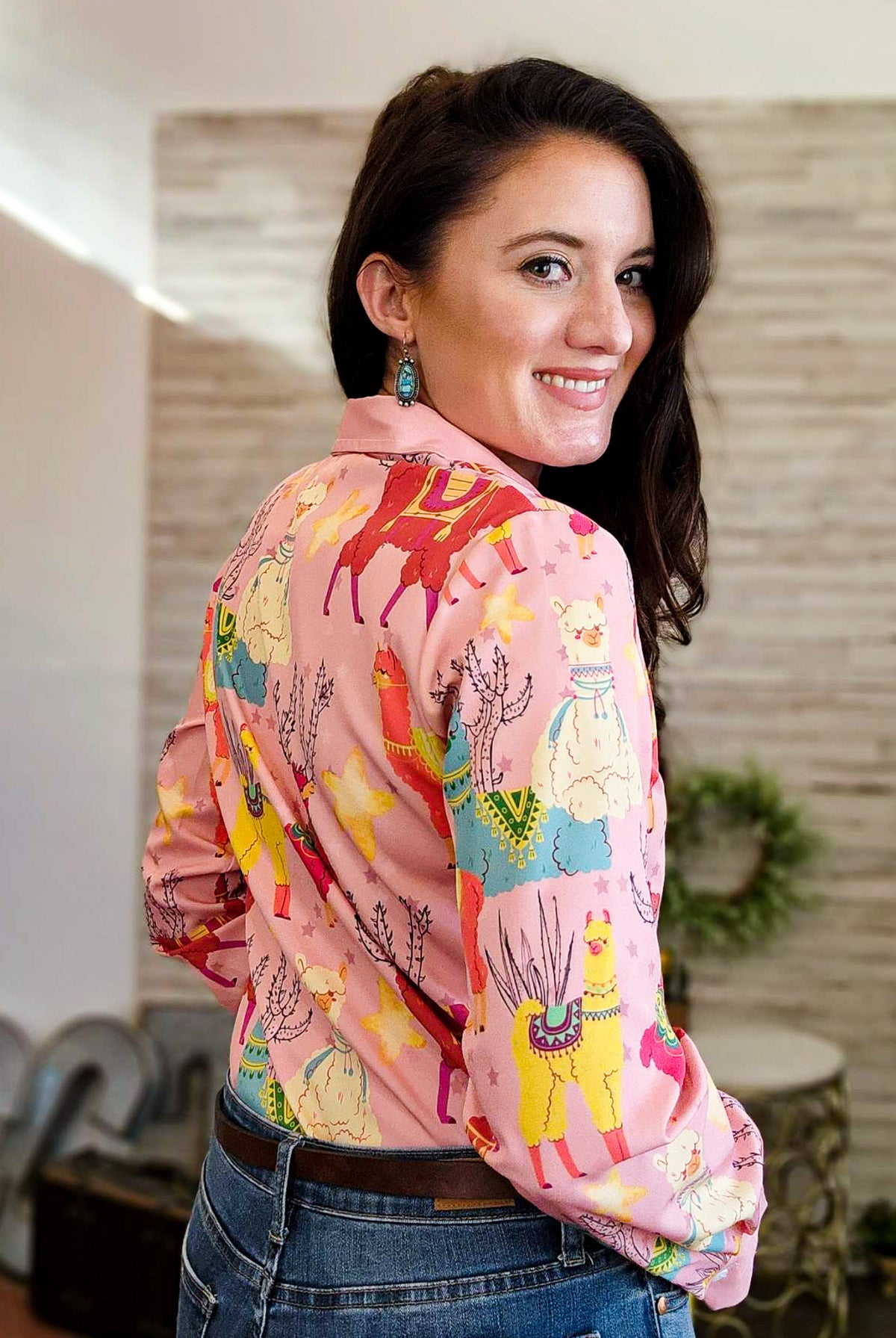 Llama & Cactus Long Sleeve Button Down YC Long Sleeve Button Down Yoycol