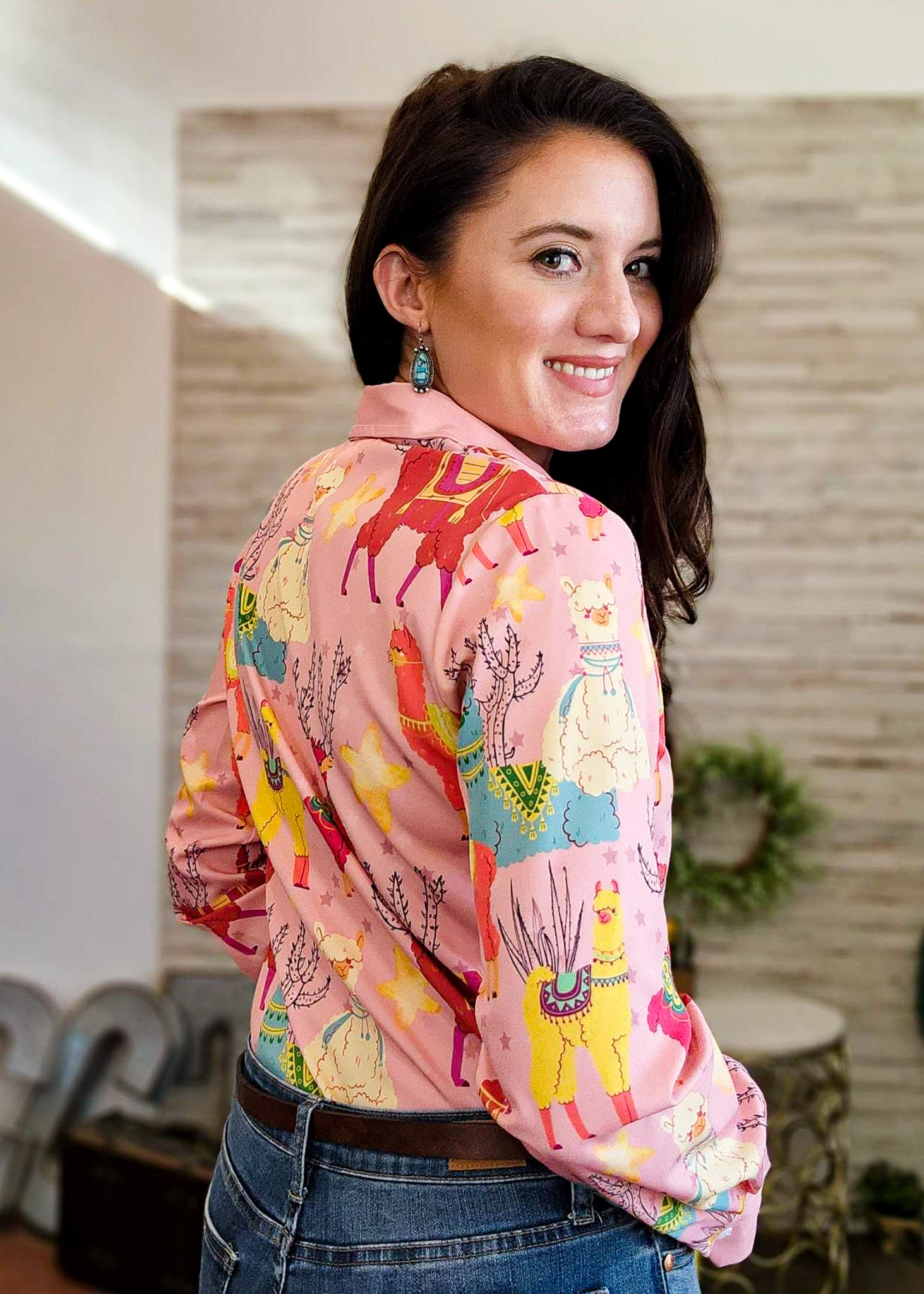 Llama & Cactus Long Sleeve Button Down YC Long Sleeve Button Down Yoycol