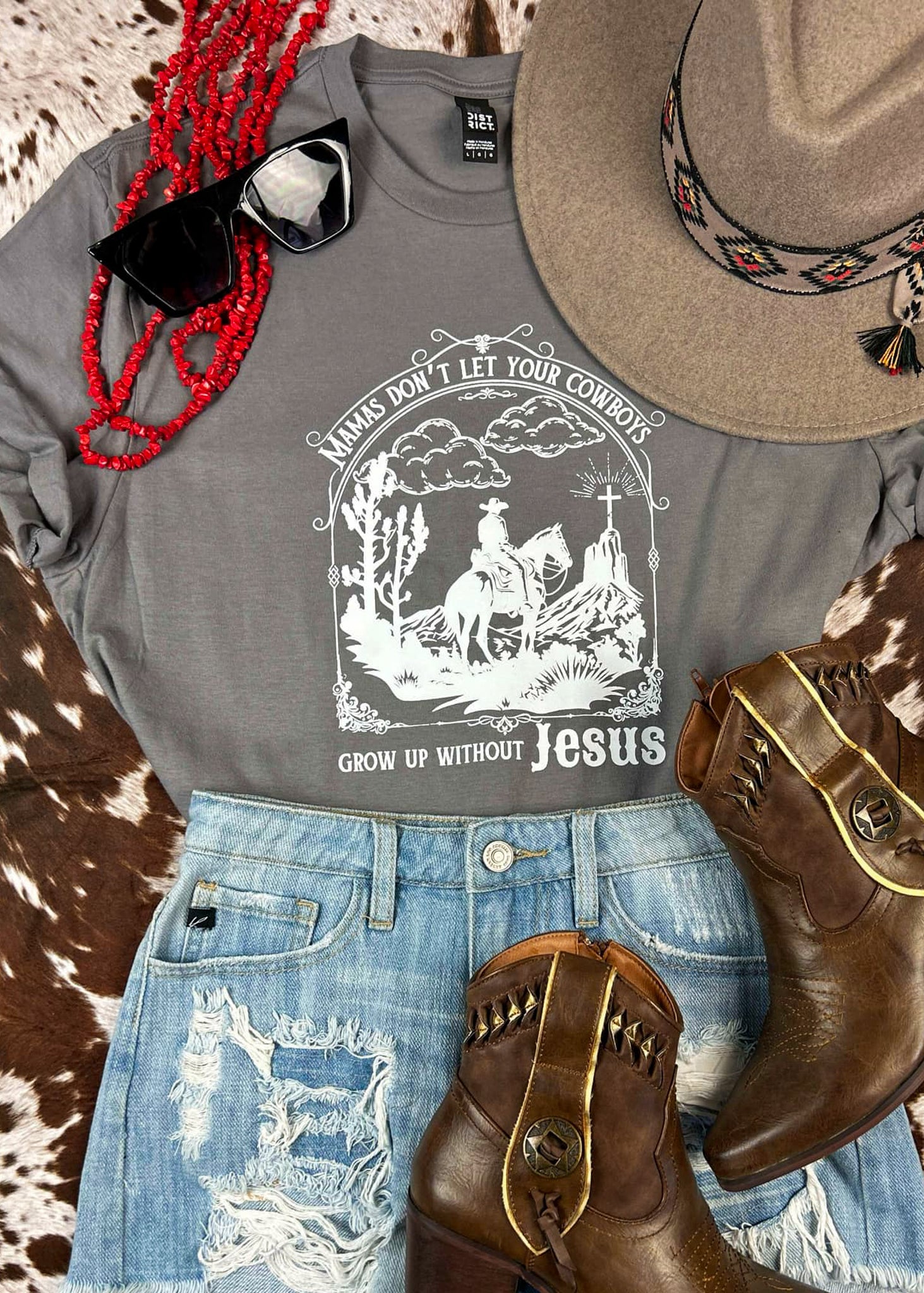 Storm Mama Don't Let Your Cowboys Without Jesus Graphic Tee tcc graphic tee The Cinchy Cowgirl