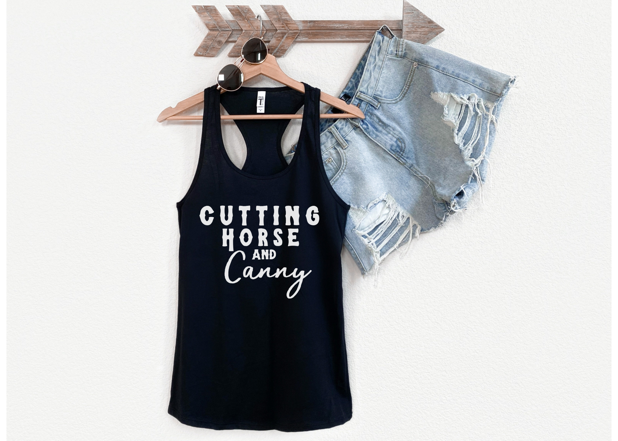 Cutting Horse & Canny Racerback Tank Horse Riding Discipline Tee Printify