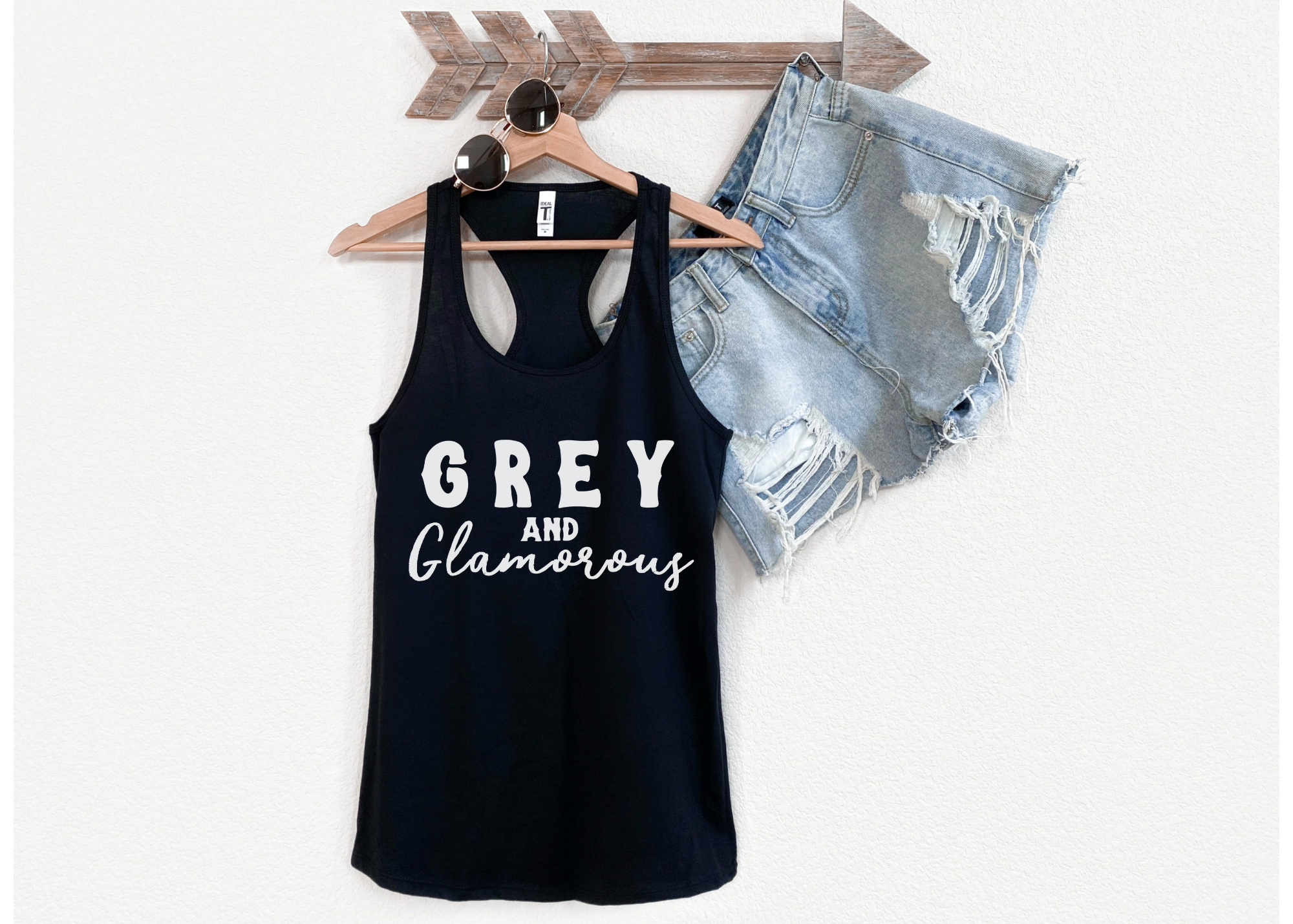 Grey & Glamorous Racerback Tank Horse Color Shirts Printify