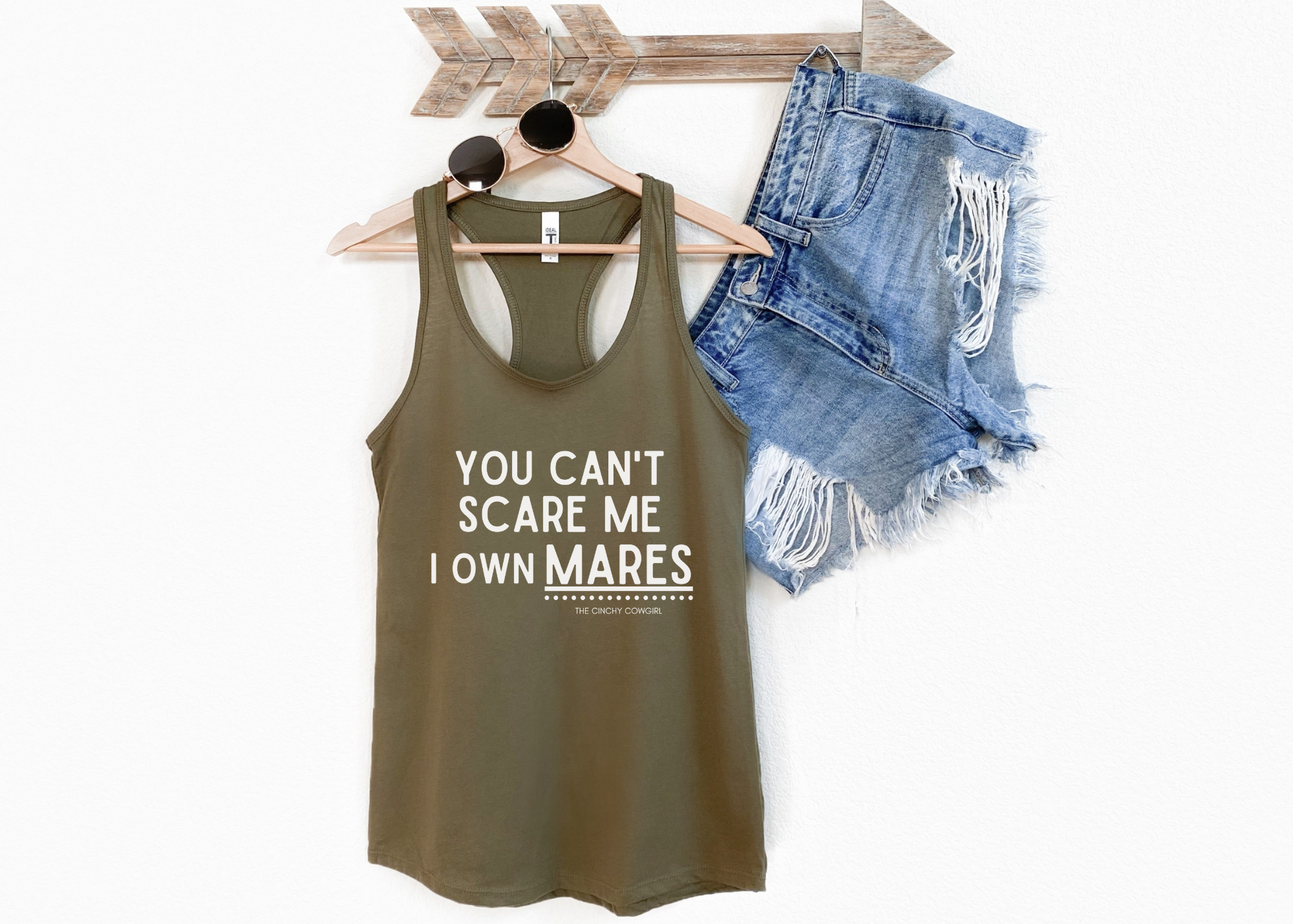 You Can't Scare Me I Own Mares Racerback Tank tcc graphic tee Printify XS Solid Military Green