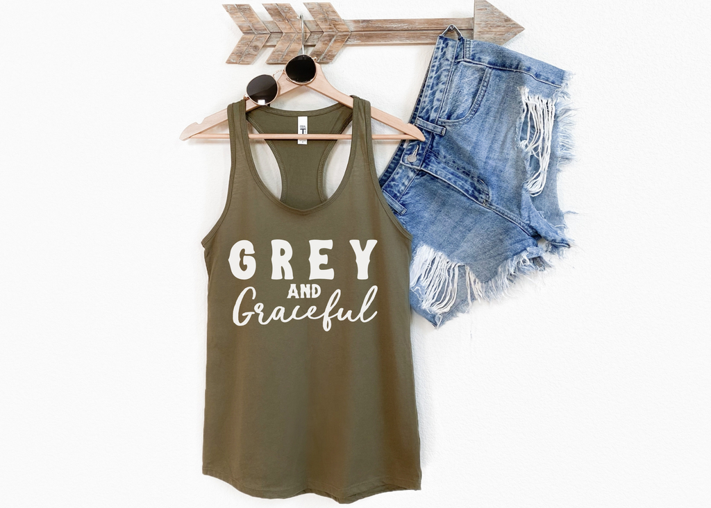 Grey & Graceful Racerback Tank Horse Color Shirts Printify   