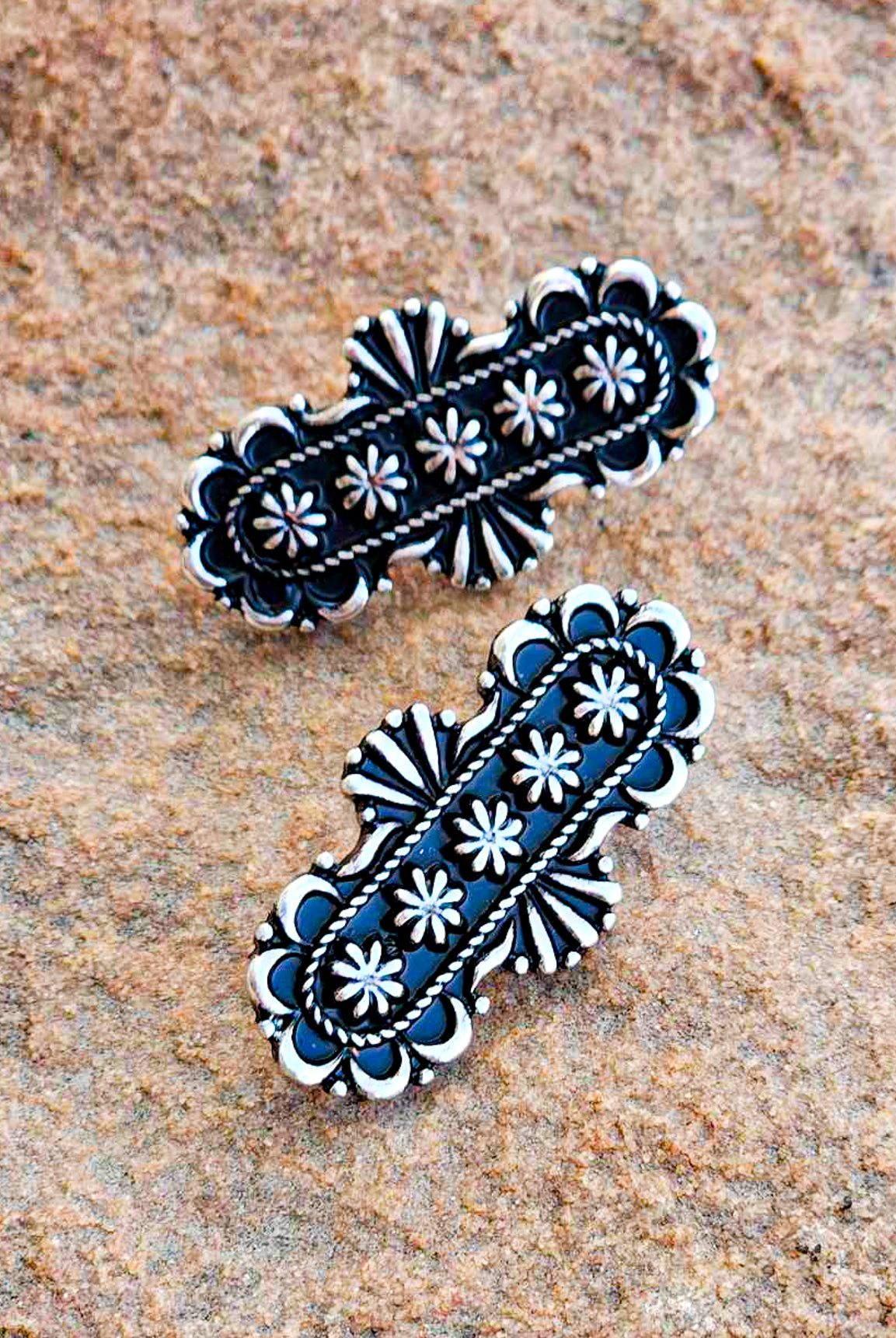 Oval Concho Stud Earrings Earrings Blue Tortoise