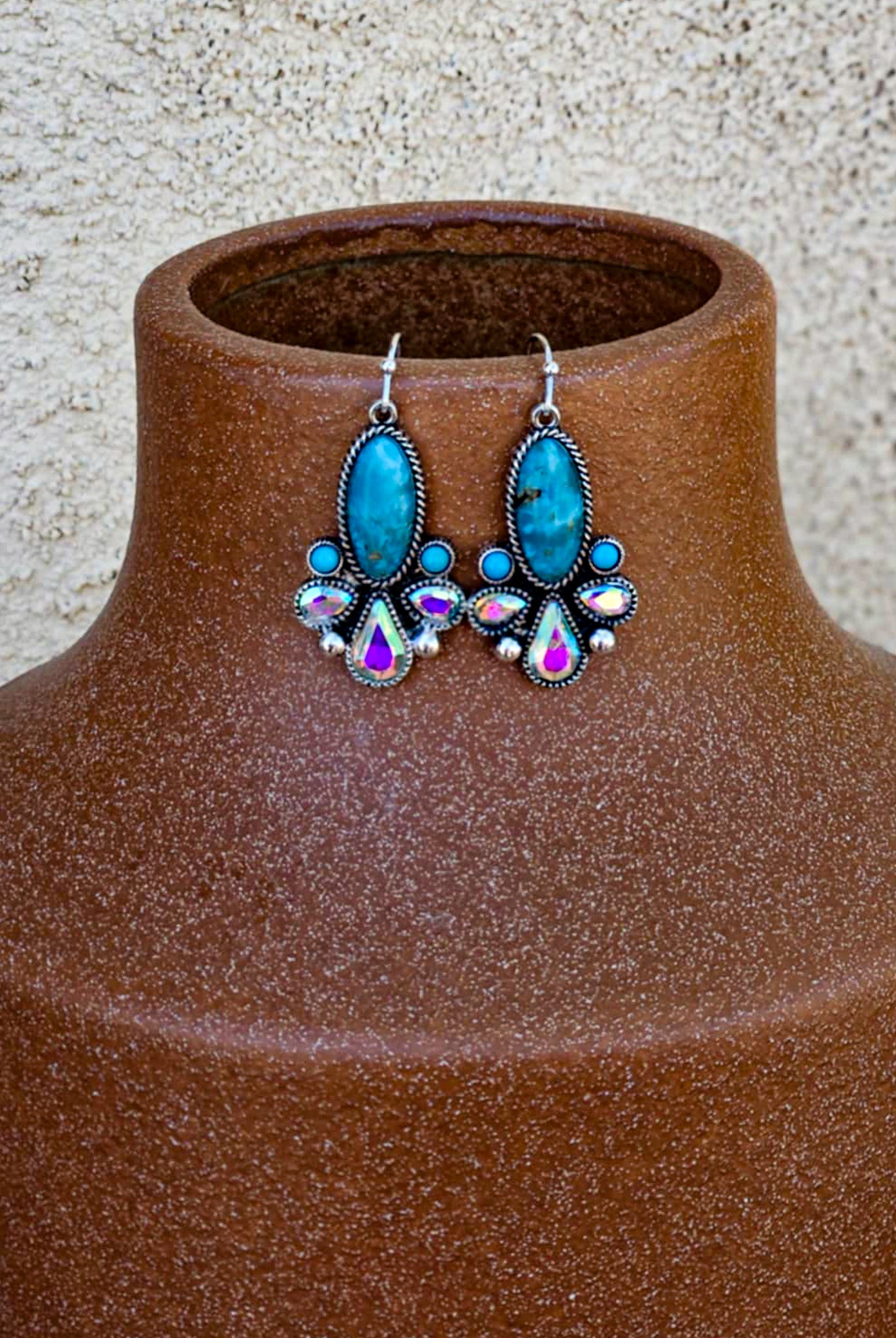 Oval Stone & Jewel Dangle Earrings Earrings Blue Tortoise