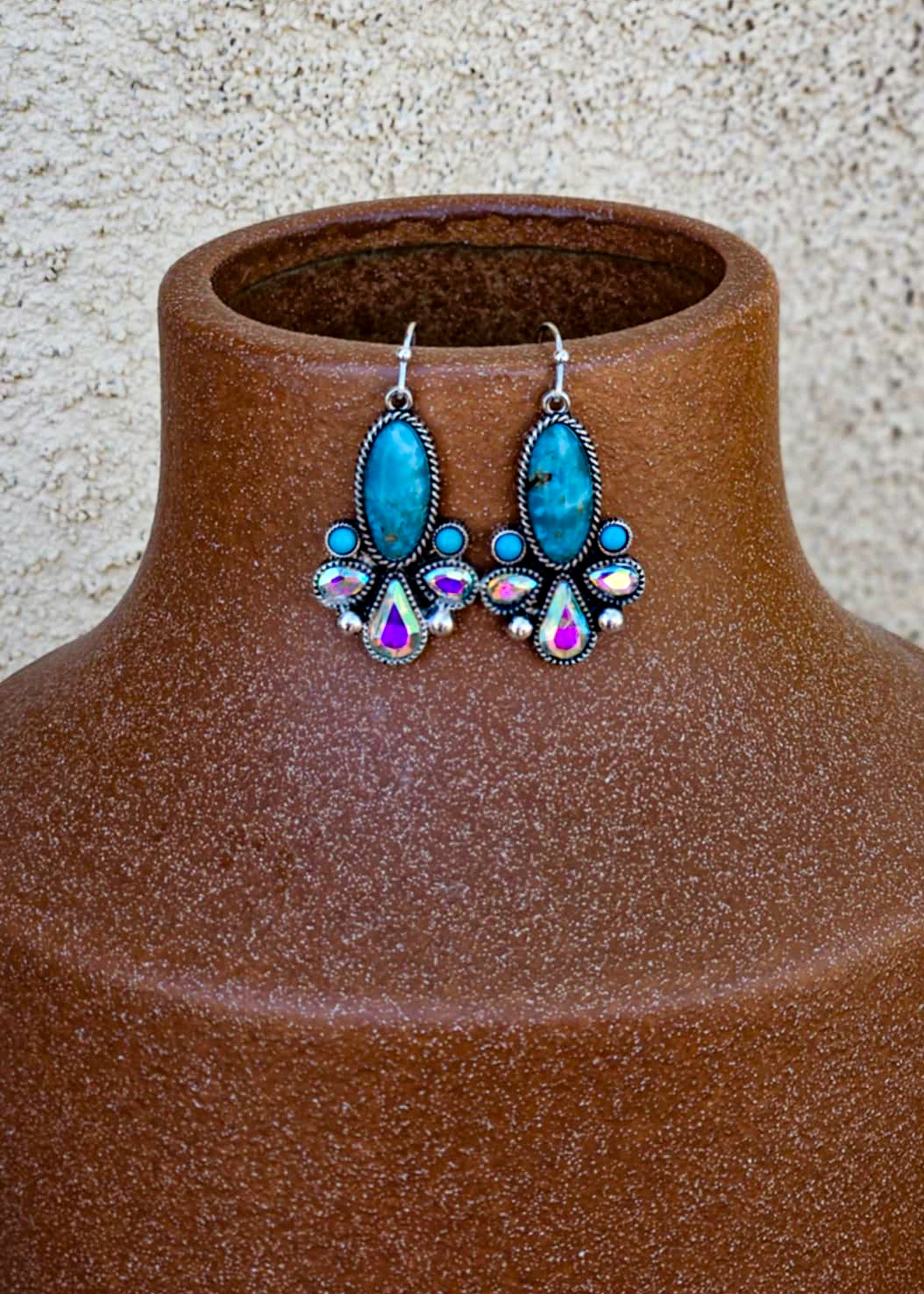 Oval Stone & Jewel Dangle Earrings Earrings Blue Tortoise