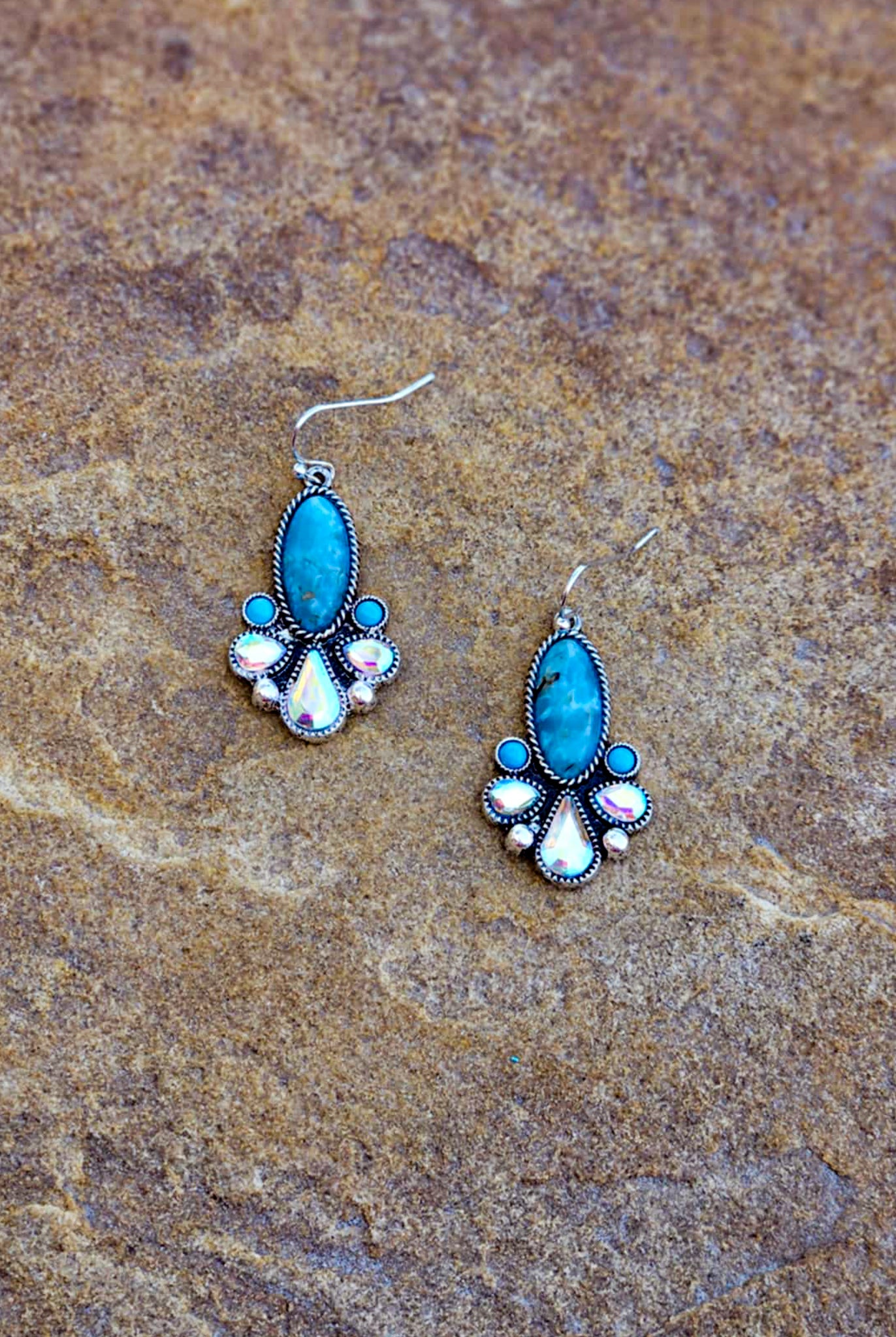 Oval Stone & Jewel Dangle Earrings Earrings Blue Tortoise