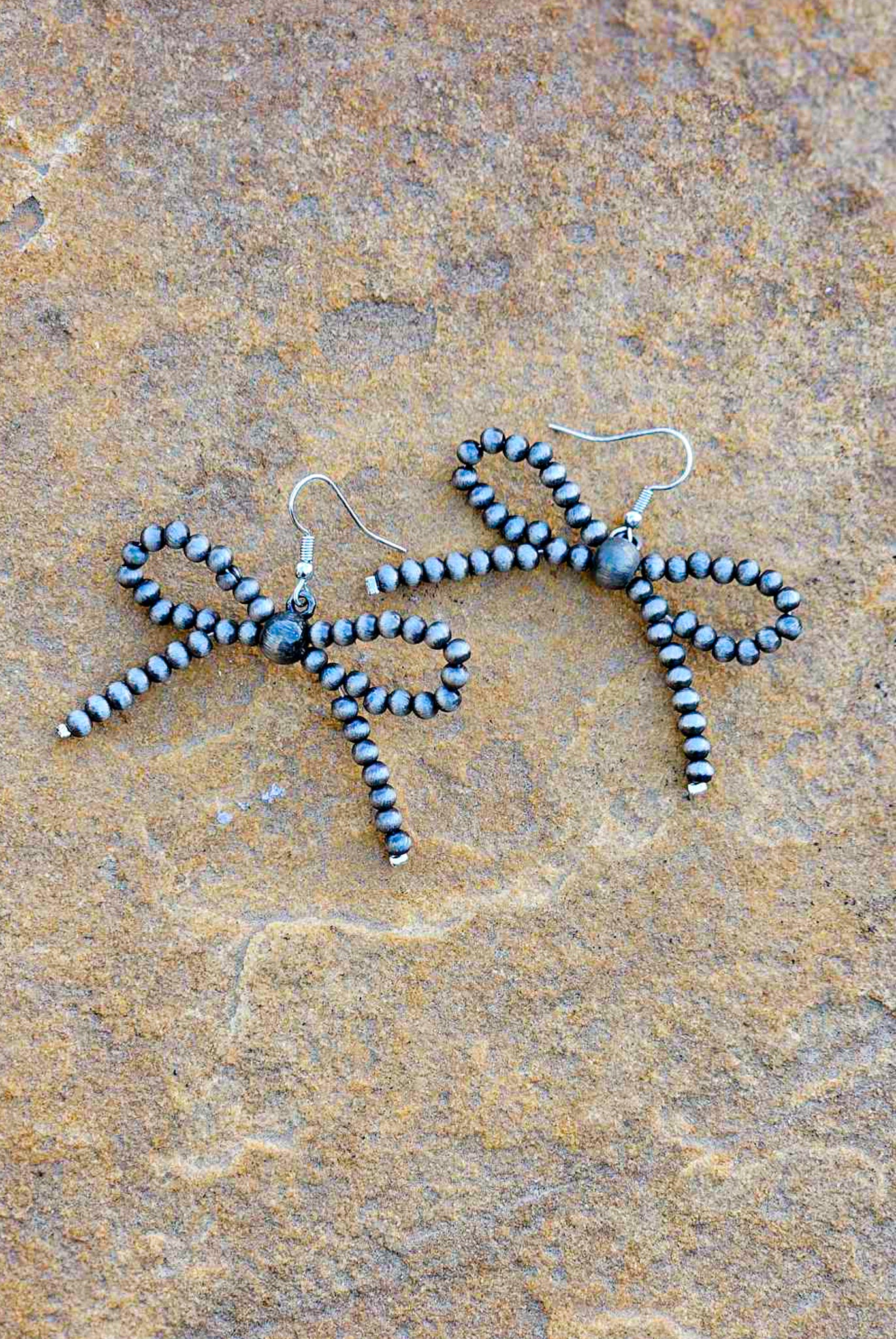Pearl Style Bead Bow Dangle Earrings Earrings Blue Tortoise