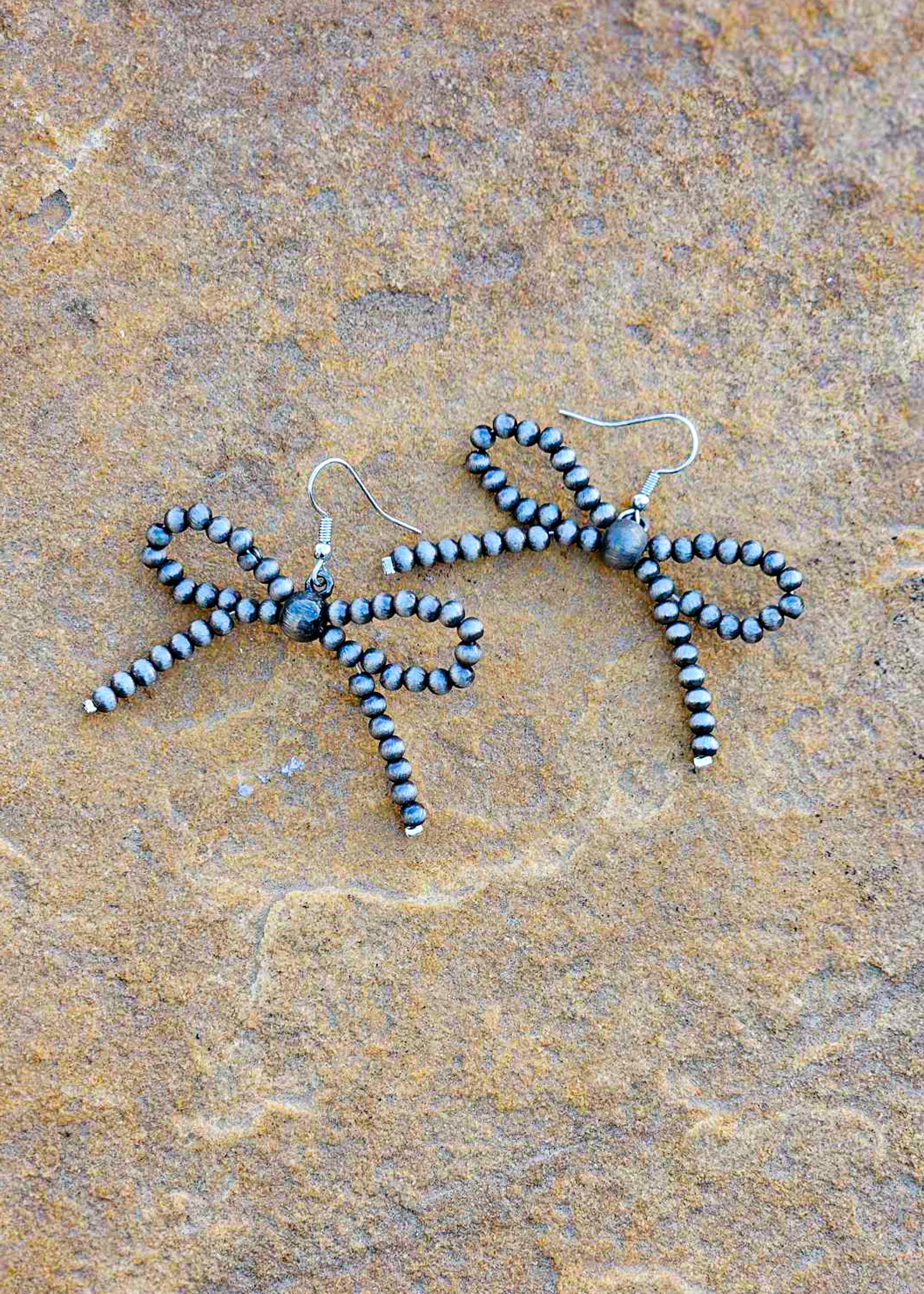 Pearl Style Bead Bow Dangle Earrings Earrings Blue Tortoise