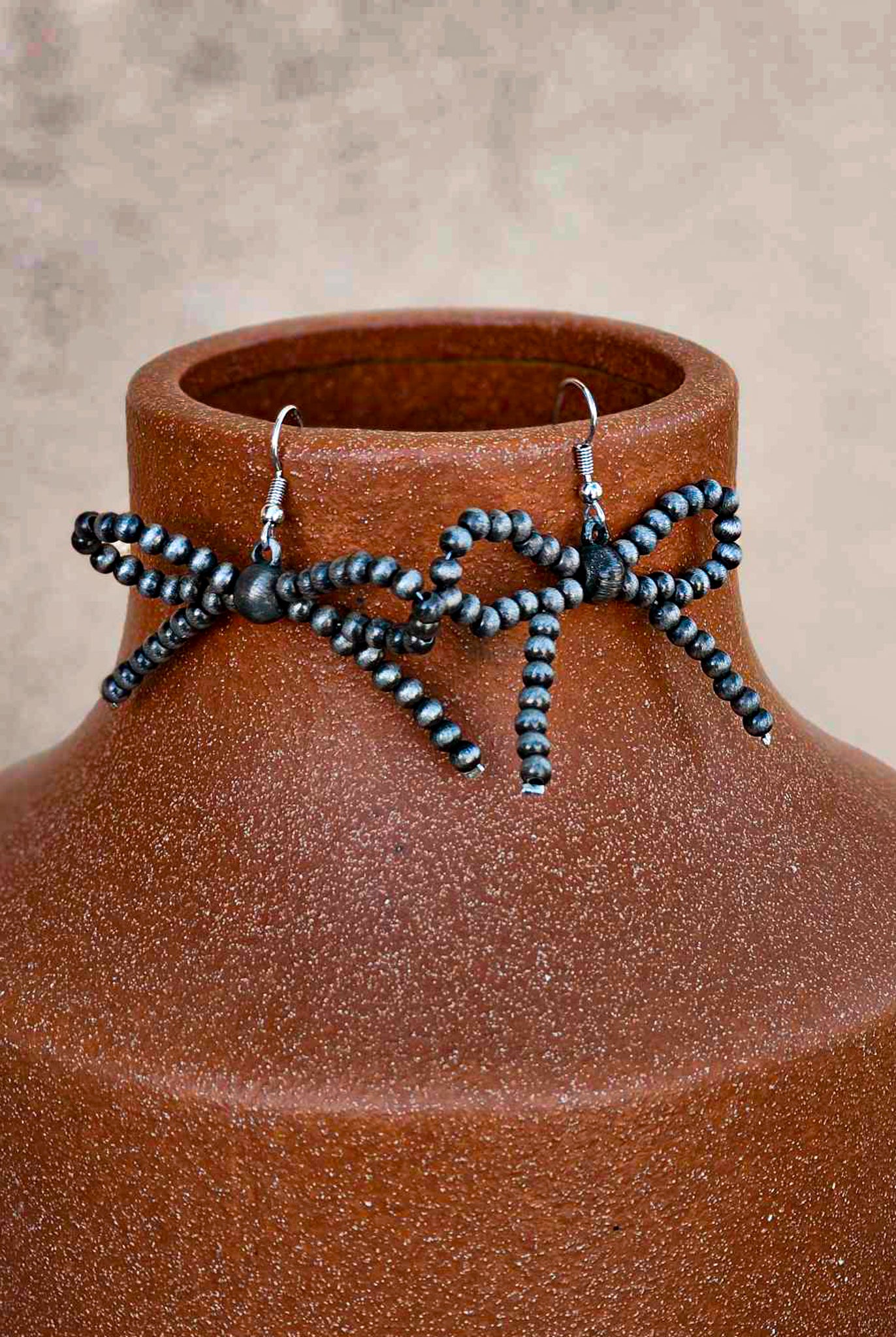 Pearl Style Bead Bow Dangle Earrings Earrings Blue Tortoise
