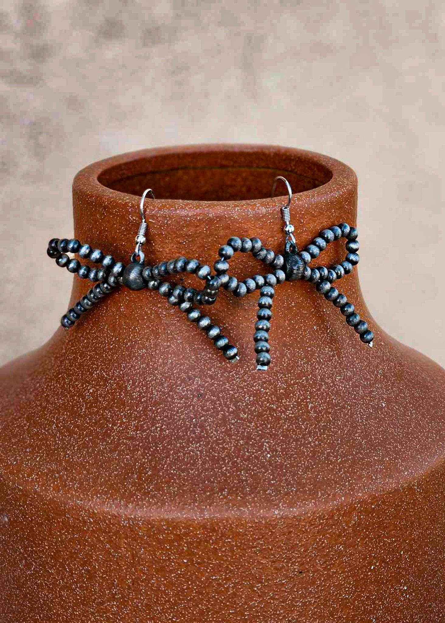Pearl Style Bead Bow Dangle Earrings Earrings Blue Tortoise