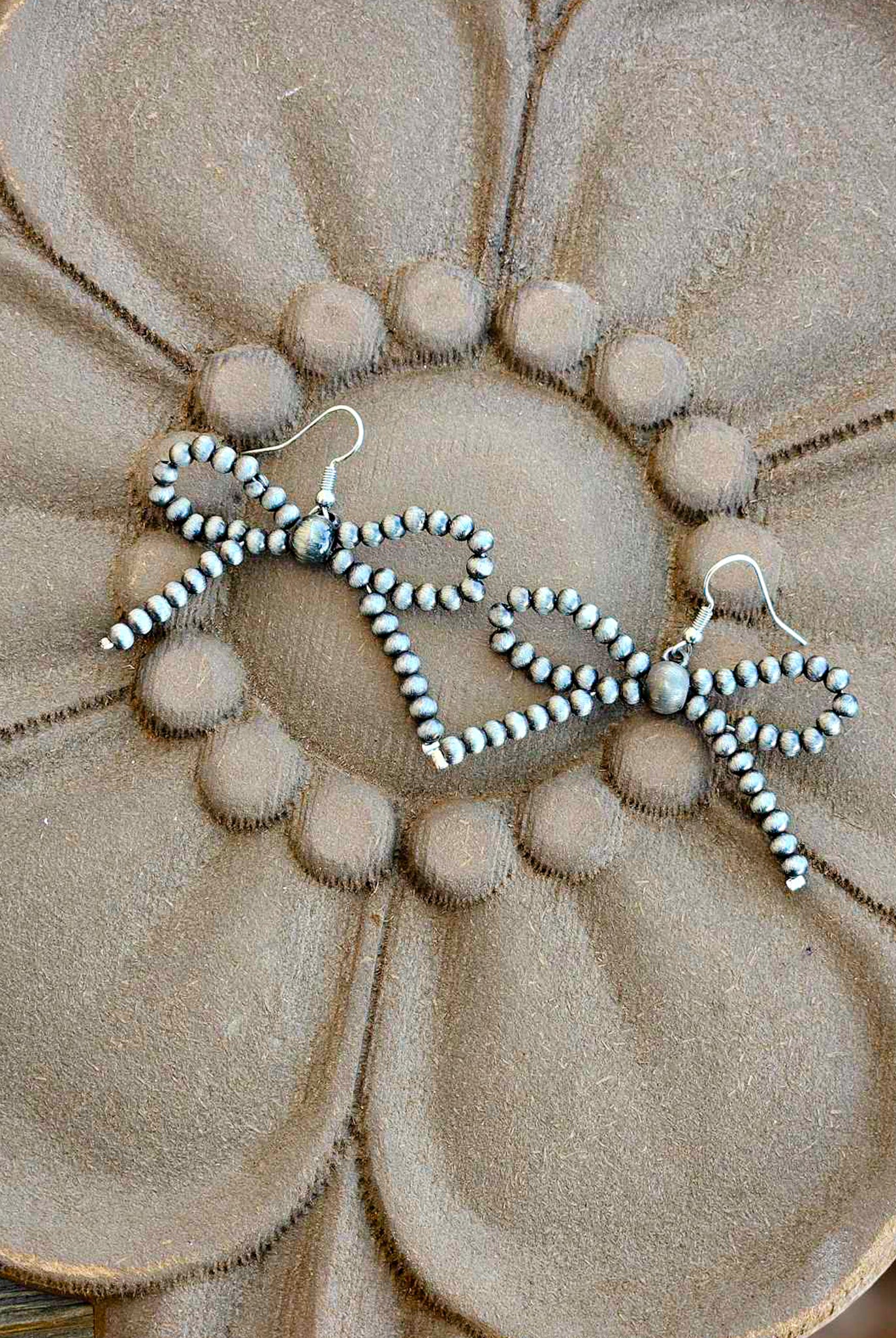 Pearl Style Bead Bow Dangle Earrings Earrings Blue Tortoise