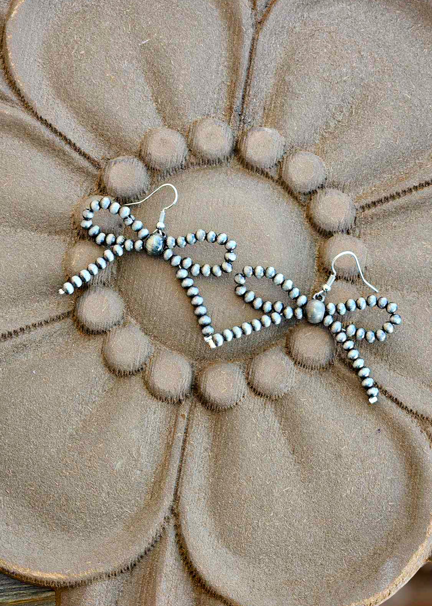 Pearl Style Bead Bow Dangle Earrings Earrings Blue Tortoise