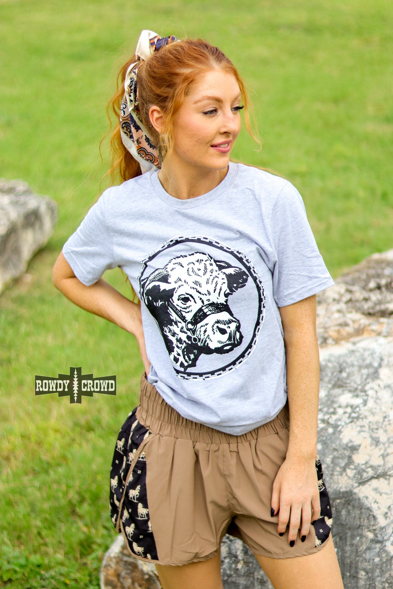 Happy Hereford Tee- GREY Graphic Tee Rowdy Crowd Clothing
