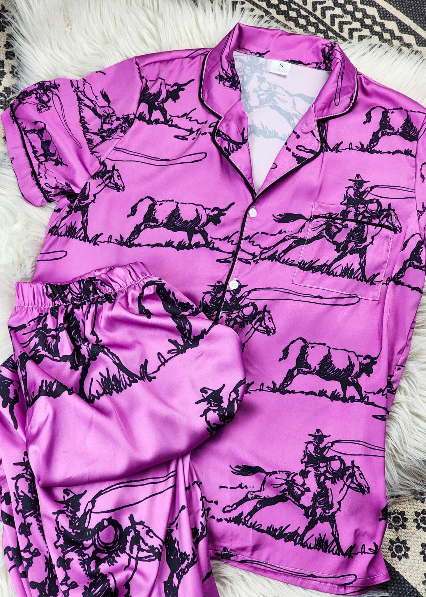 Pink Ranch Roper Silky Pajamas pajamas The Cinchy Cowgirl (YC)