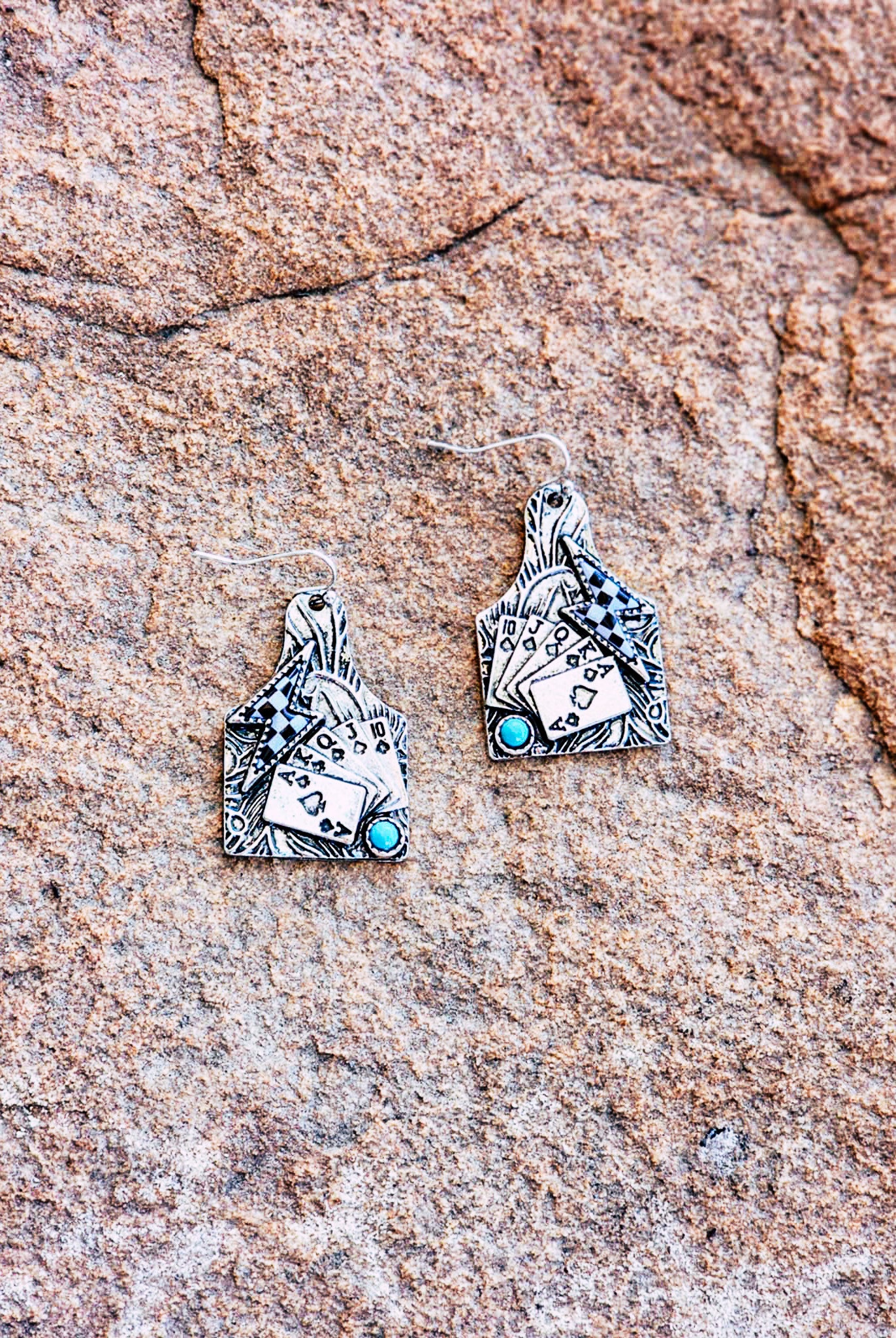 Poker Cards Lightning Bolt Ear Tag Earrings Earrings Blue Tortoise