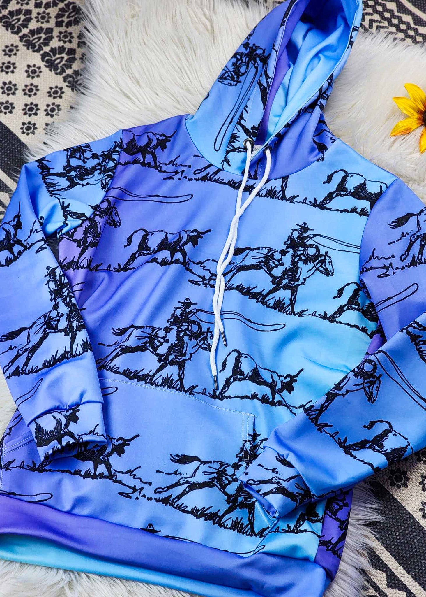 Purple Ombre Ranch Roper Hoodie Women's Pullover Hoodie With Drawstring The Cinchy Cowgirl (YC)