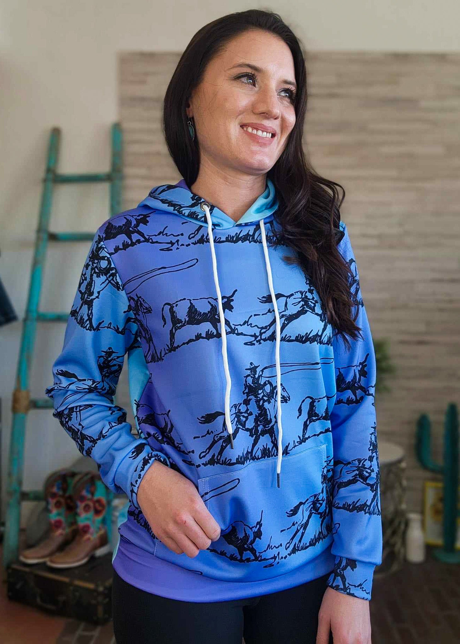 Purple Ombre Ranch Roper Hoodie Women's Pullover Hoodie With Drawstring The Cinchy Cowgirl (YC)