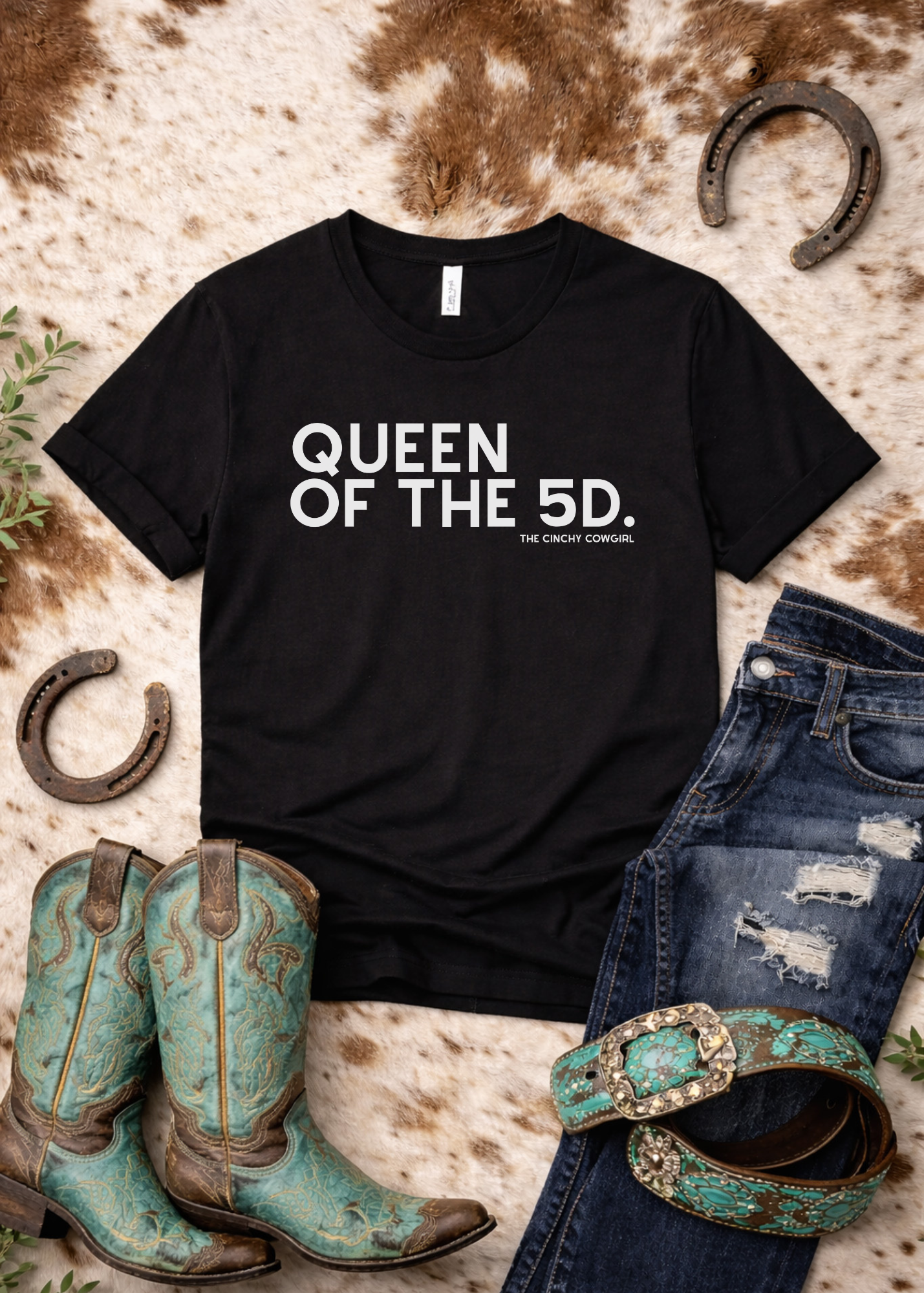 Queen of the 5D Short Sleeve Tee graphic tee - dropship The Cinchy Cowgirl - Print